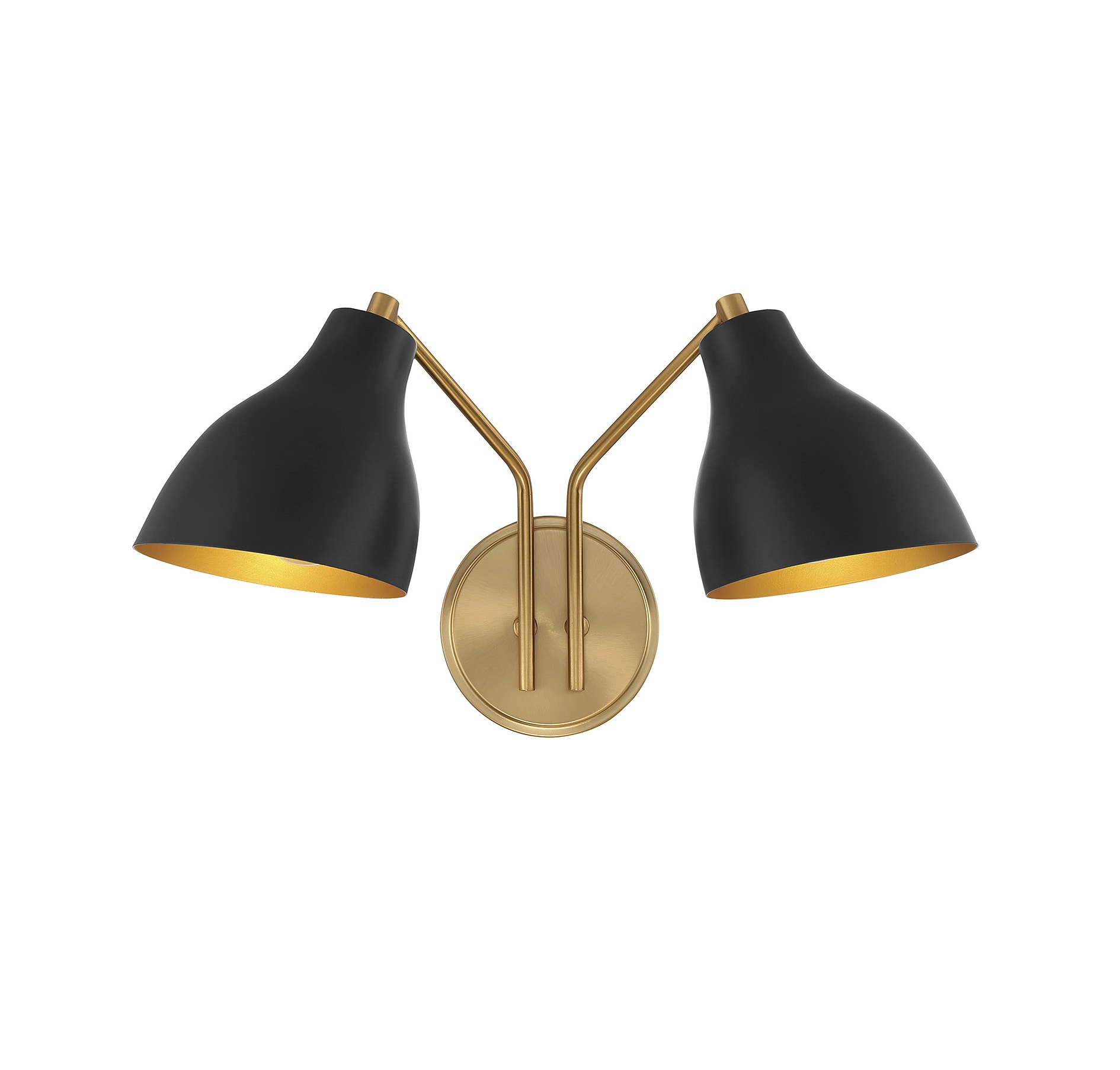Meridian Lite Trends M90075MBKNB 2-Light Wall Sconce in Matte Black with Natural Brass 17.5-in W 2 -Light Multiple finishes Black Wall Sconce