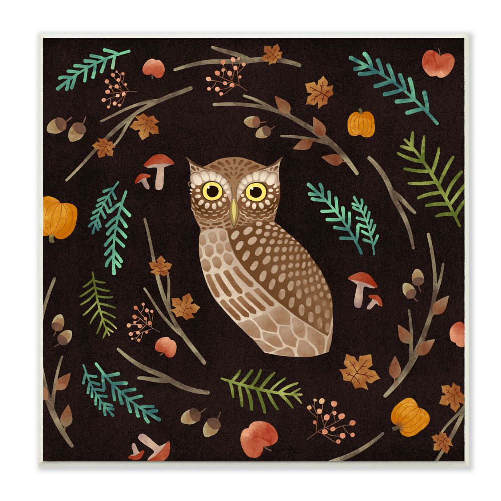Stupell Industries FDA-153-WD-12X12 Forest Foliage Owl Bird Animal Design Ziwei Li 12-in H x 12-in W Animals Print