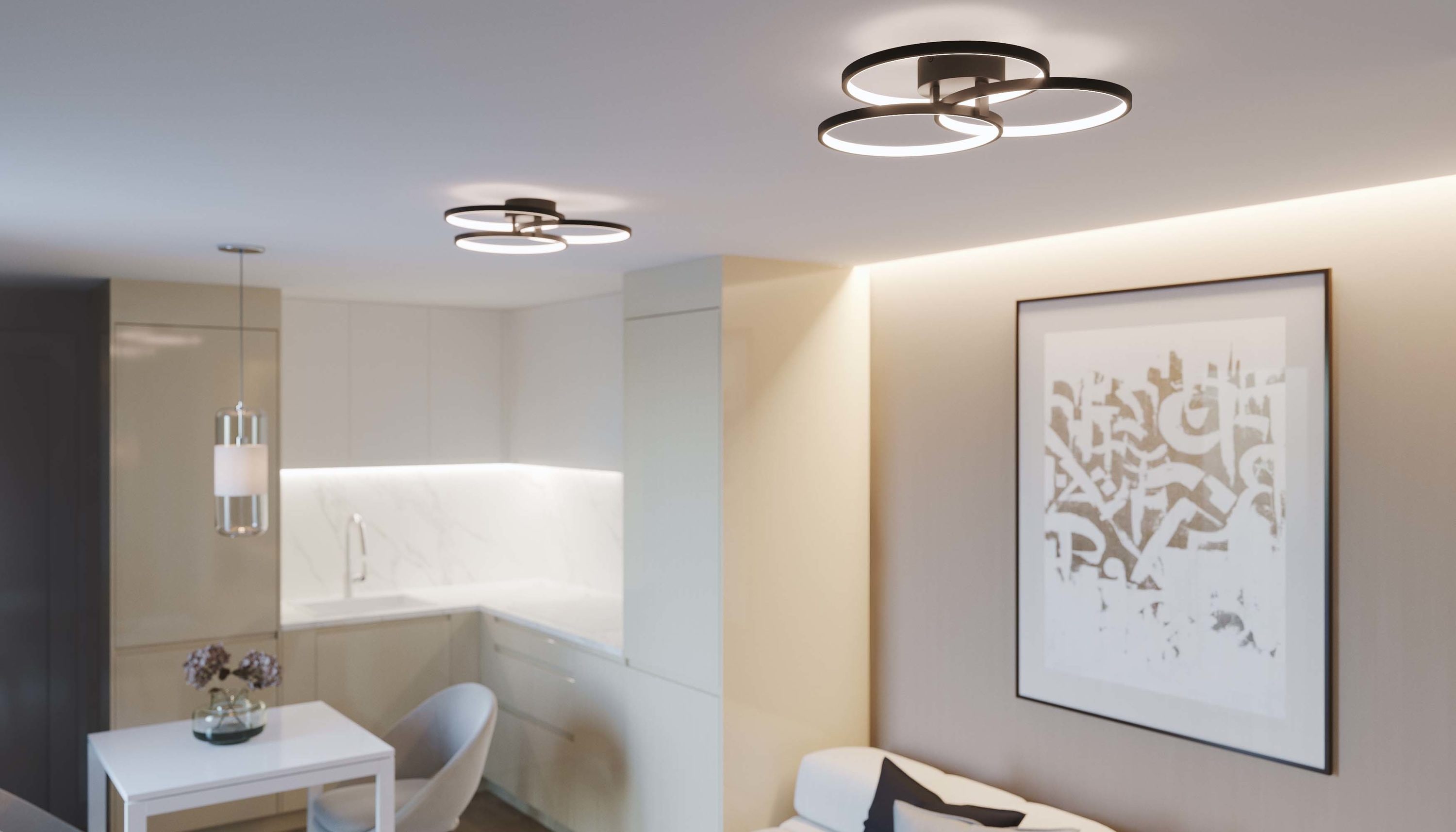 Orion 15.75" Black Glass and Steel LED Flush Mount