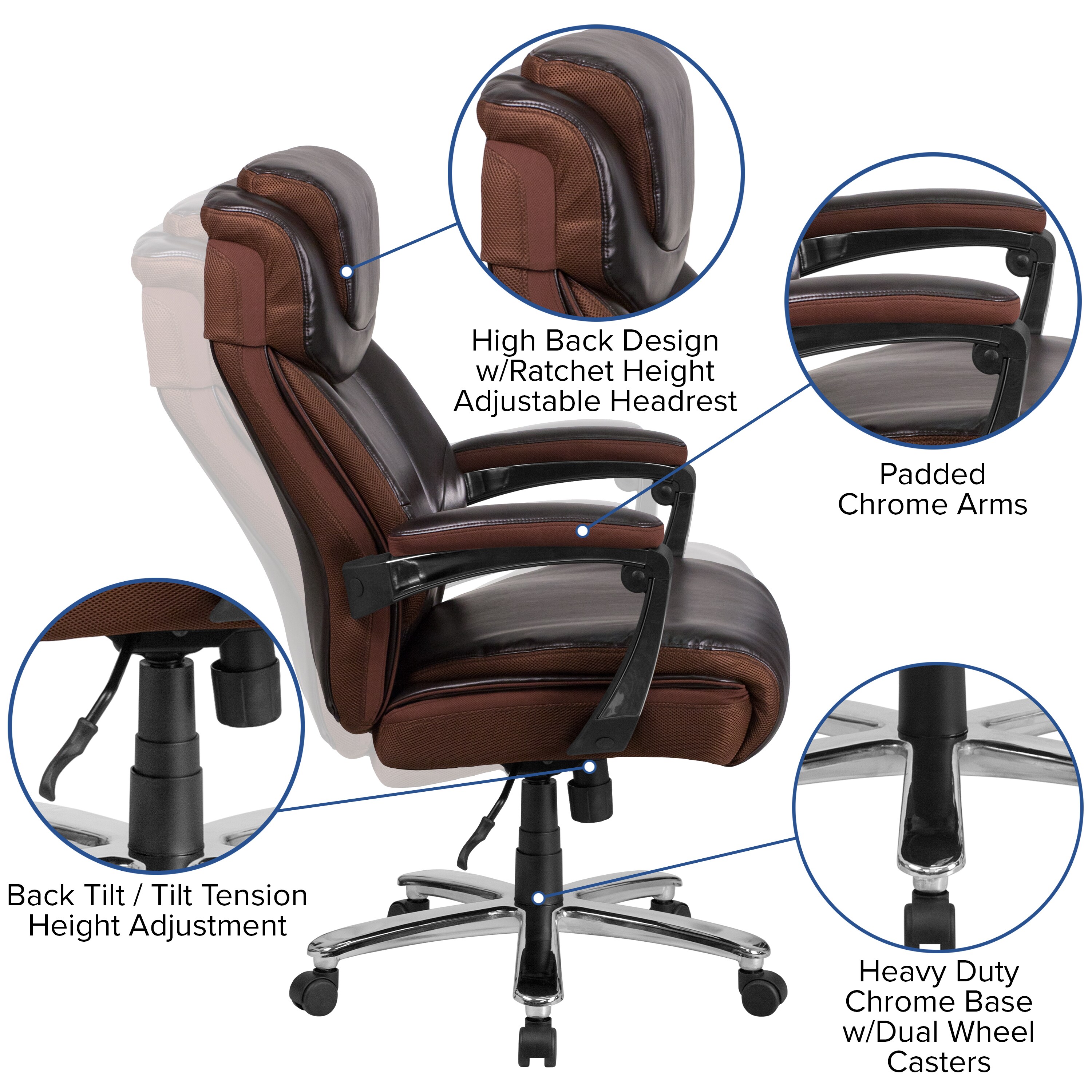 Brown - Adjustable Height Office Chair With Padded Arm Brown And