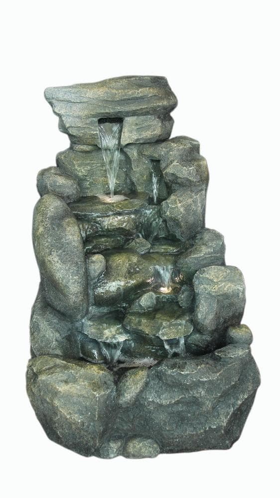 28.7-in H Outdoor Water Fountain, 5-Tier Concrete Cascading Waterfall - Grey - Floor - Stone