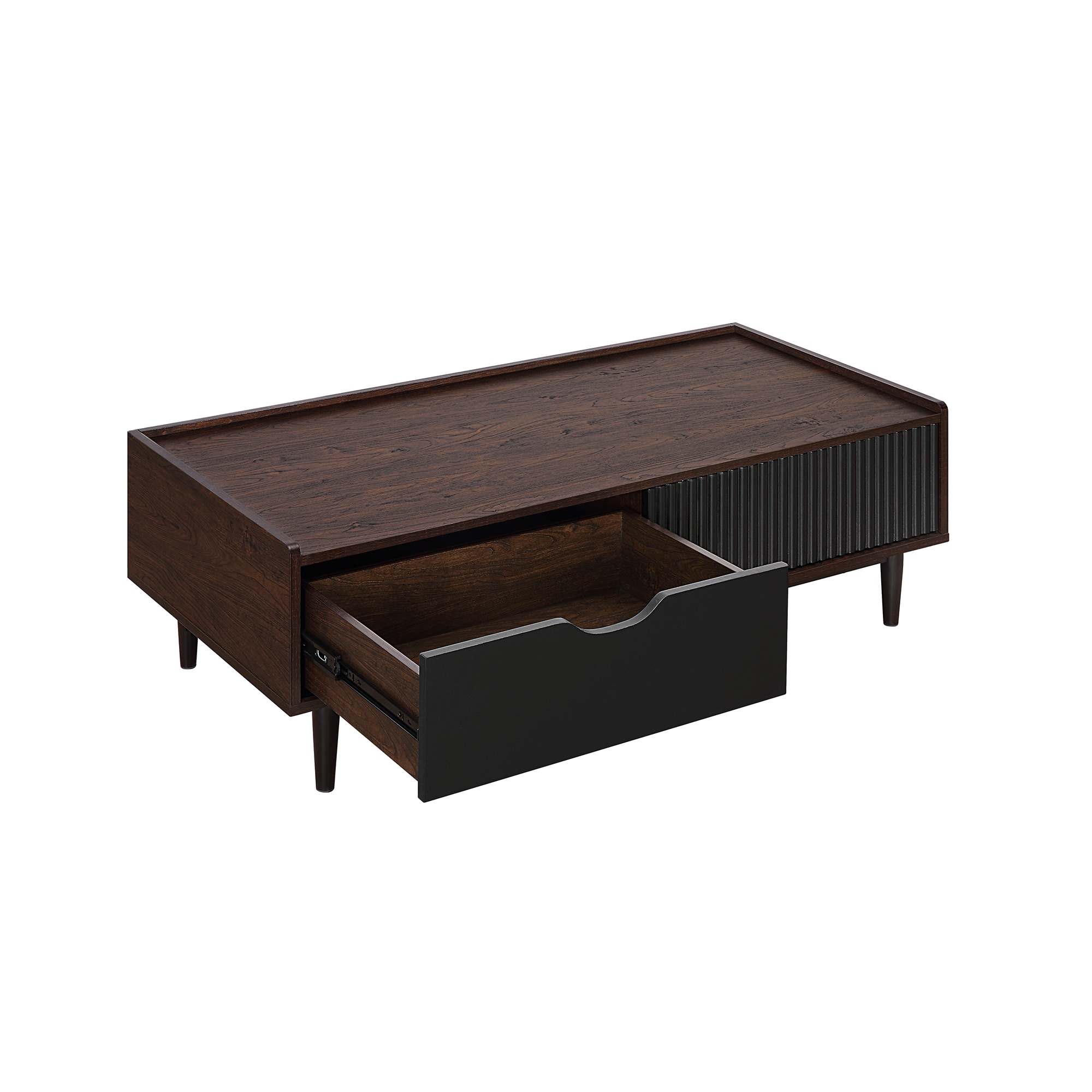 Duane Dark Brown and Black Ribbed Wood Coffee Table with Storage