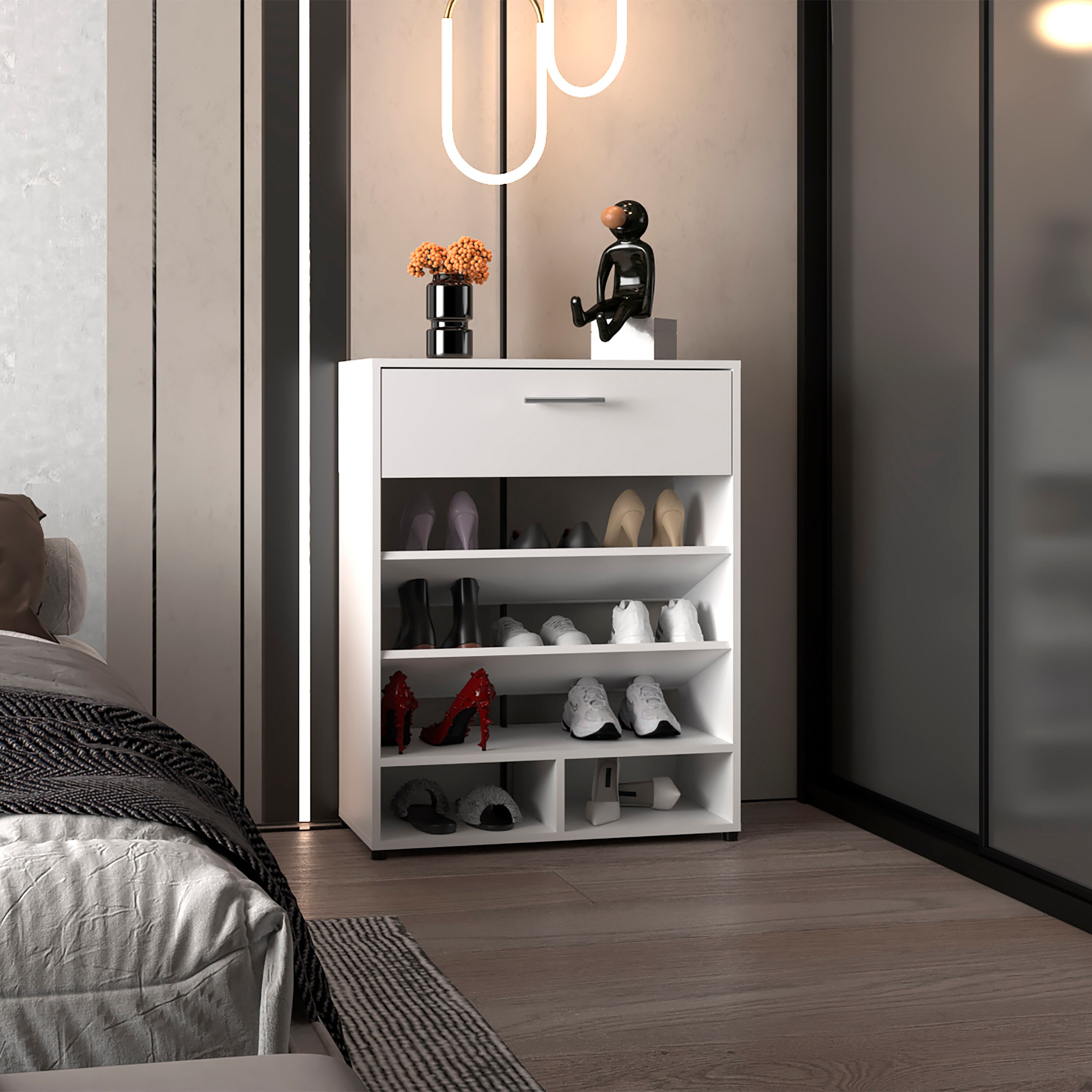 Boho Havens Modern White 5-Tier Wood Shoe Storage Organizer