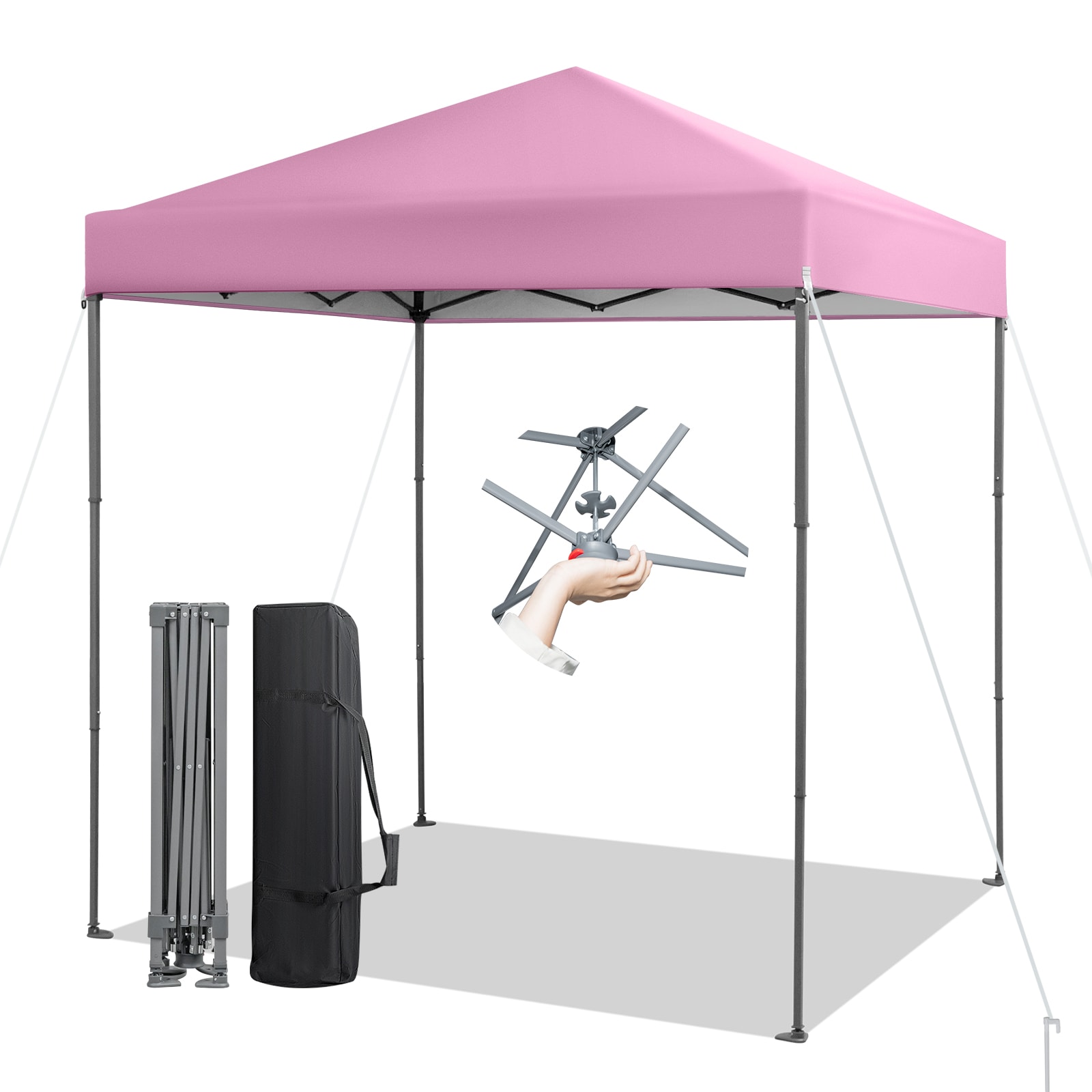 Slickblue D-CO-IP94801PN Folding Canopy Tent - 6.6-ft x 6.6-ft Square Adjustable Height Waterproof Sun Shelter for Tailgating and Garden Parties - Multiple Color Option