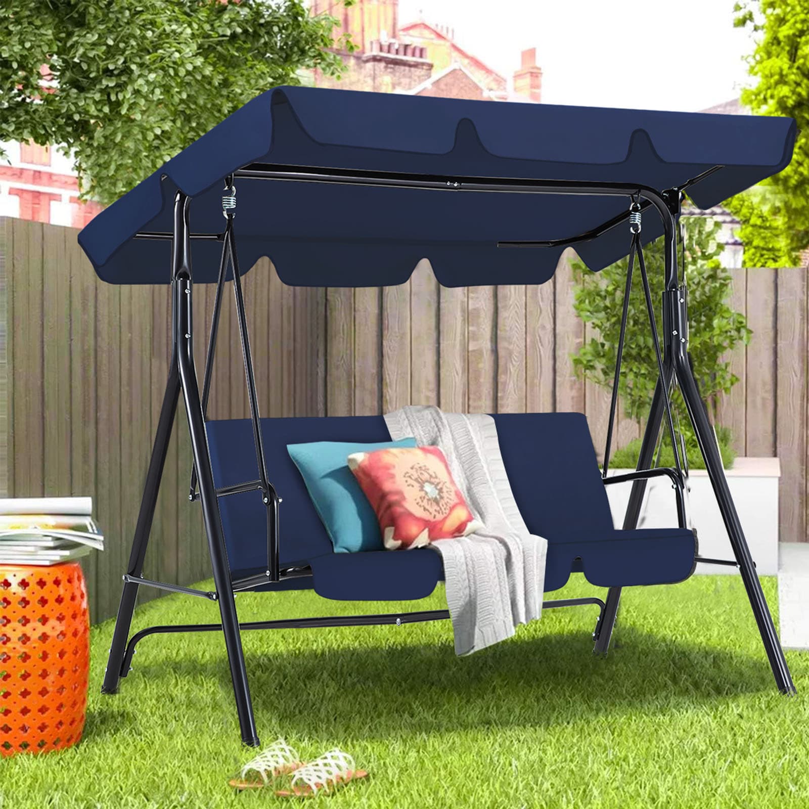 AECOJOY  3-Seat Glider Patio Swings with Removable Cushion and Adjustable Canopy