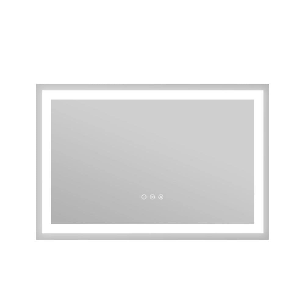 HomLux LMRECTFL3624 Rectangular Frameless AntiFog LED Bathroom Vanity Mirror 36 in. W x 24 in. H 3 Color Temperatures Sliver