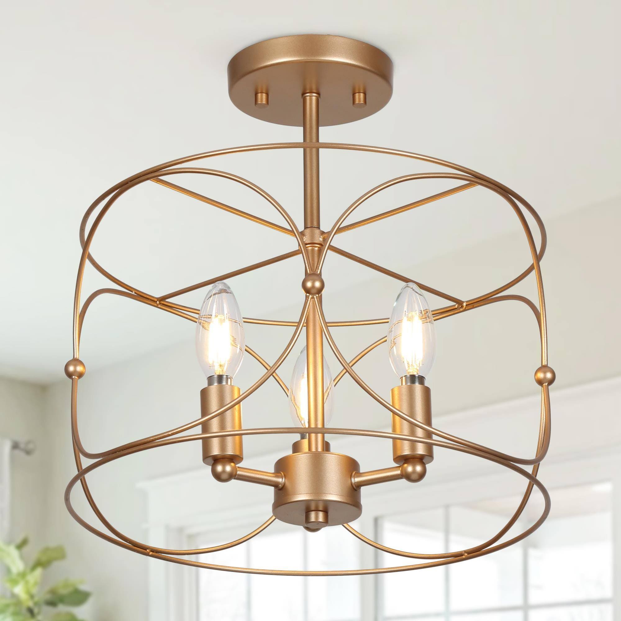 Uolfin BMQBRF-LWS280C3-G8 3 -Light 13-in Matte Gold Semi Flush Mount Light