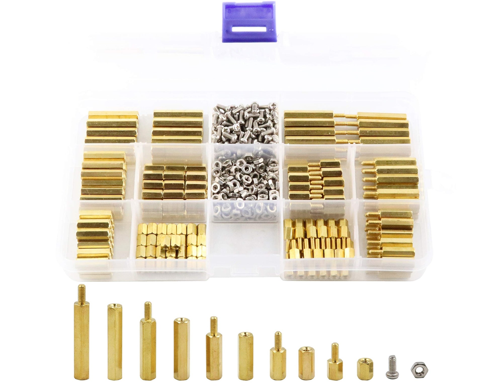 KHKFY  290pcs Male Female Hex Brass Spacer Standoff Screw Nut Assortment Kit M2.5 Motherboard Standoffs 10 Sizes with Screws and Nuts Copper