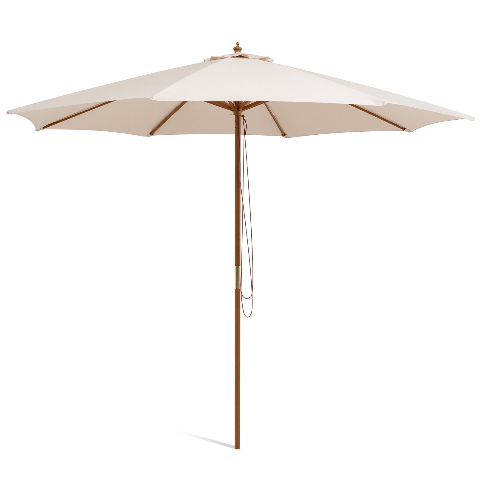 Slickblue D-CO-EB25701PN 10 Ft Bamboo Frame Patio Umbrella with Rope Pulley Adjustable Vented Canopy for Deck Garden or Poolside - Available in Different Colors