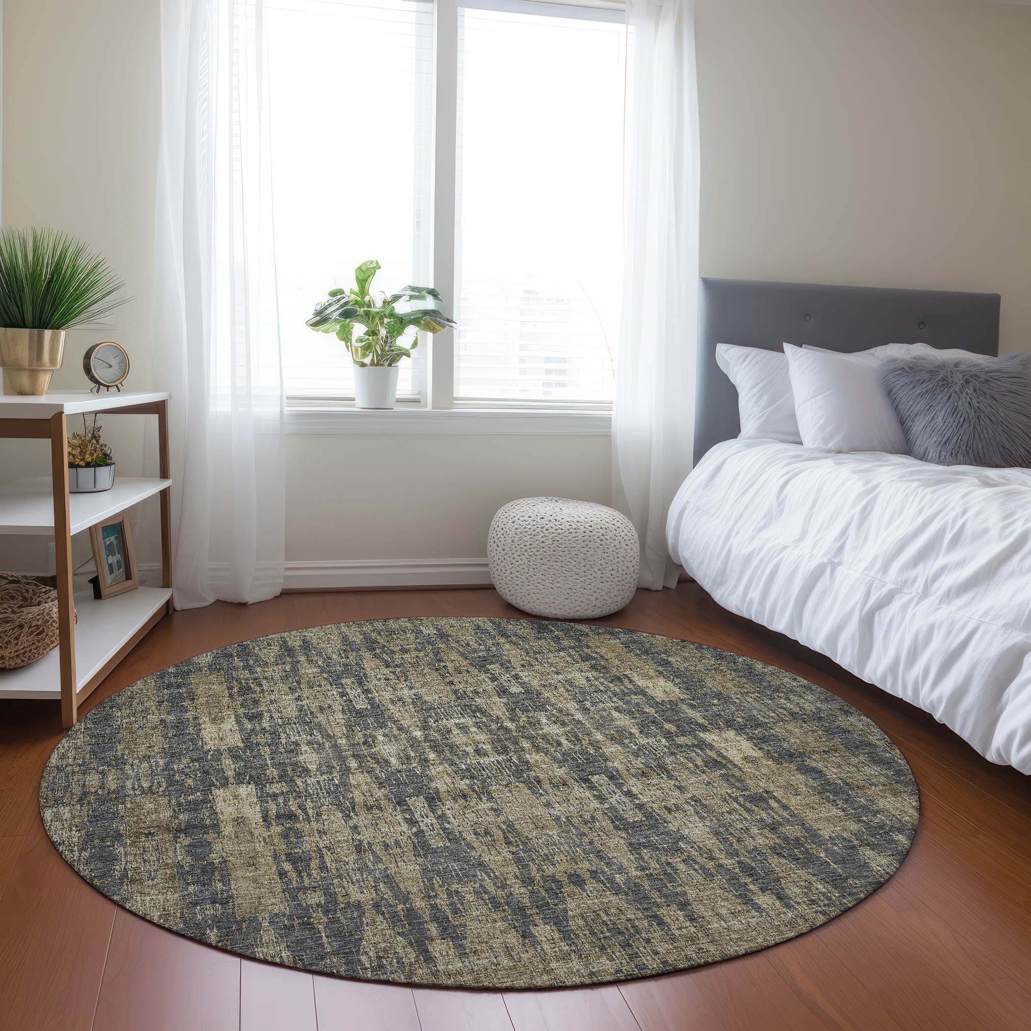Addison Rugs ACN580GY8RO Chantille ACN580GY 8 x 8 (ft) Polyester Gray Round Indoor/Outdoor Geometric Machine washable Area rug