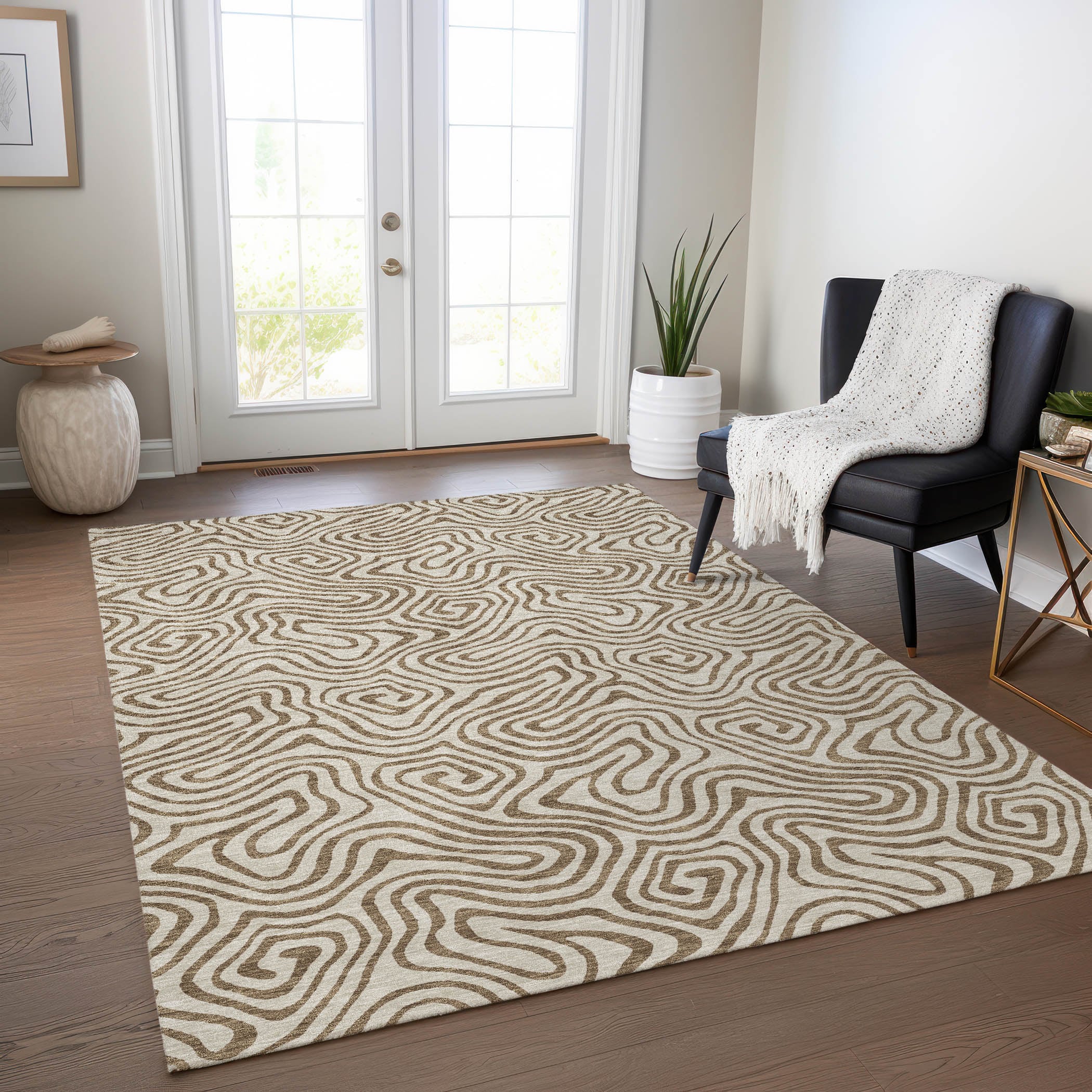 Addison Rugs ACN1031BG30X46 Chantille ACN1031BG 2 x 3 (ft) Polyester Beige Rectangular Indoor/Outdoor Geometric Machine washable Area rug