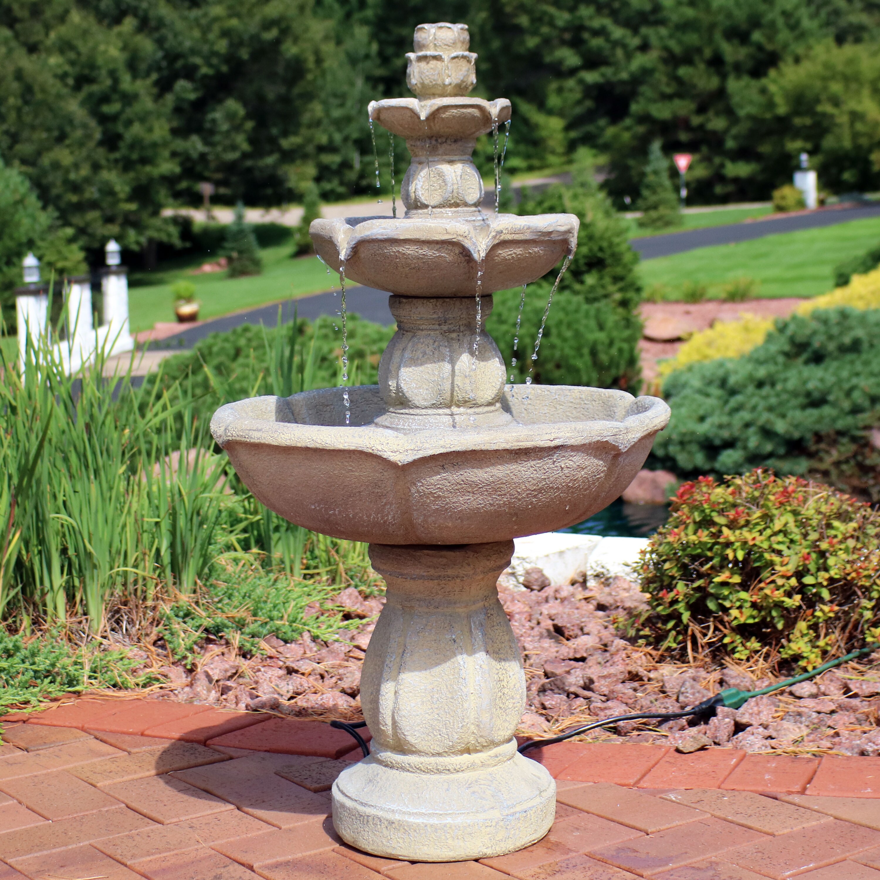 Sunnydaze Decor 35-in H Fiberglass Tiered Outdoor Fountain Pump ...