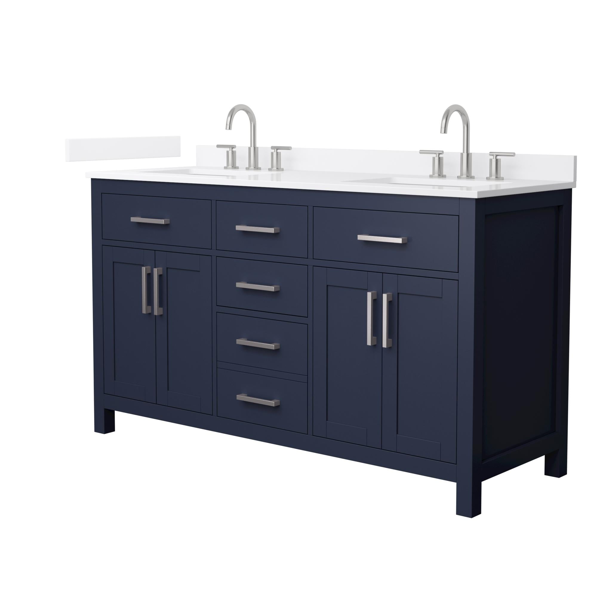 Wyndham Collection Beckett 60-in Dark Blue with Brushed Nickel Trim Undermount Double Sink Bathroom Vanity with White Quartz Quartz Top