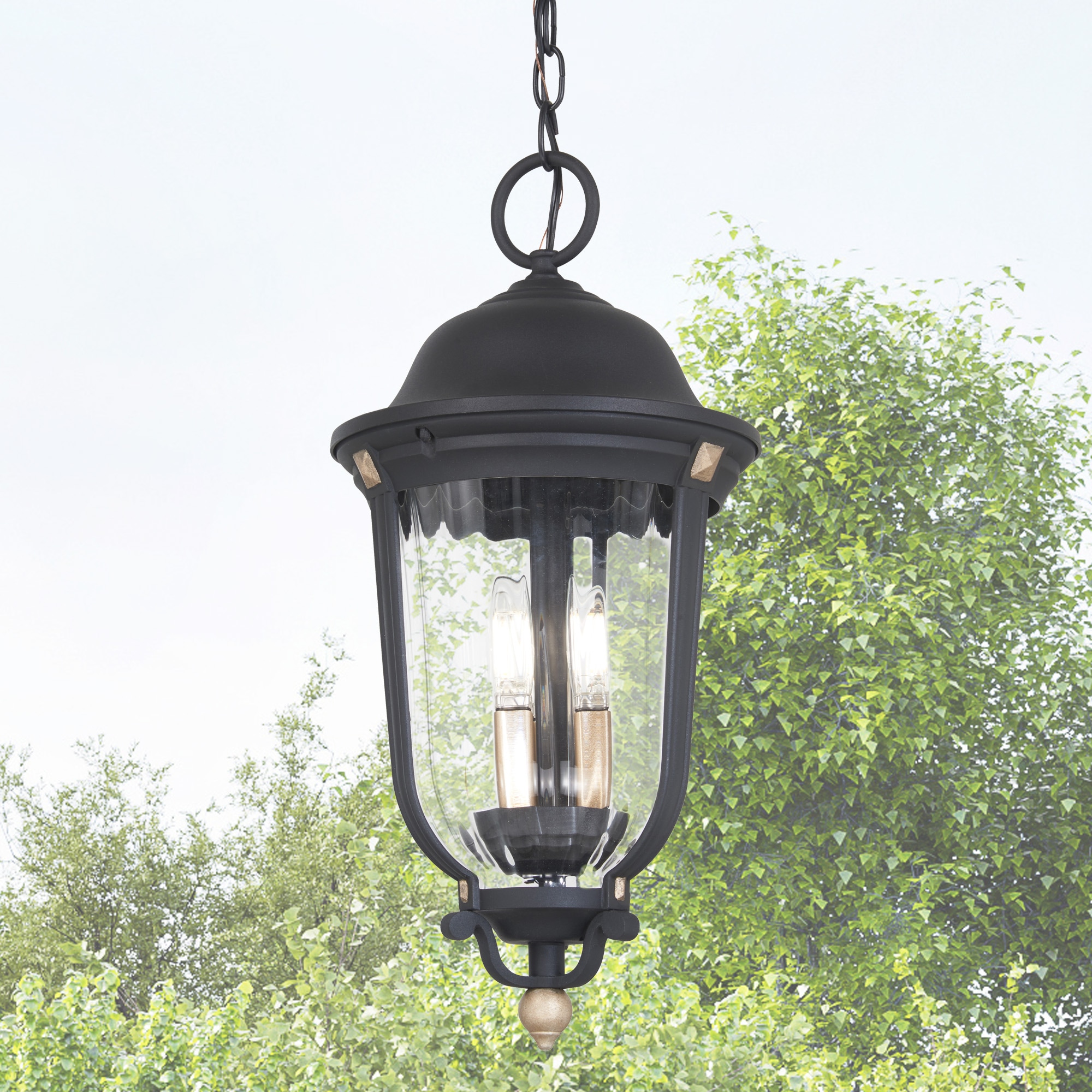 Peale Street 20" Sand Coal and Gold Outdoor Hanging Light