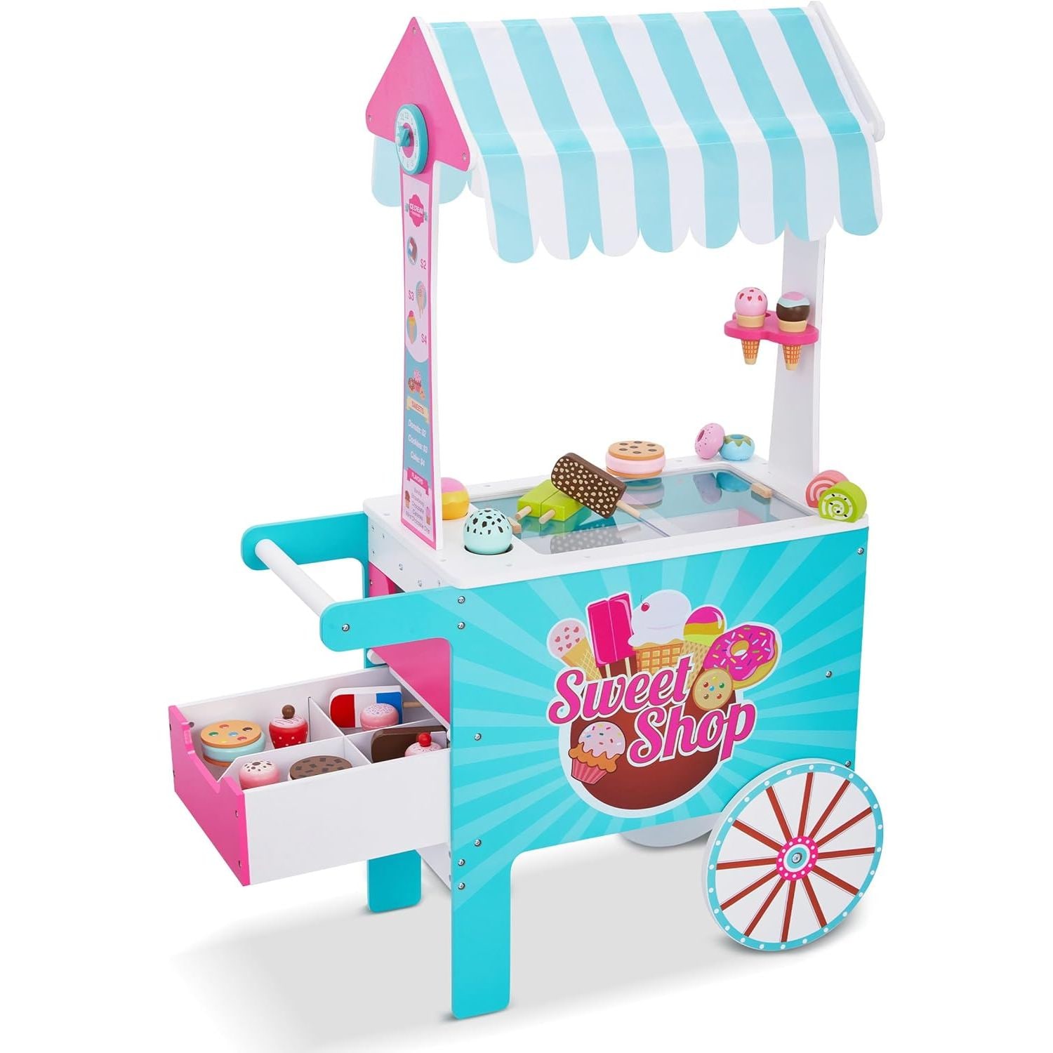 Jumbl Wooden Sweet Treats Playset - Pretend Ice Cream Cart for