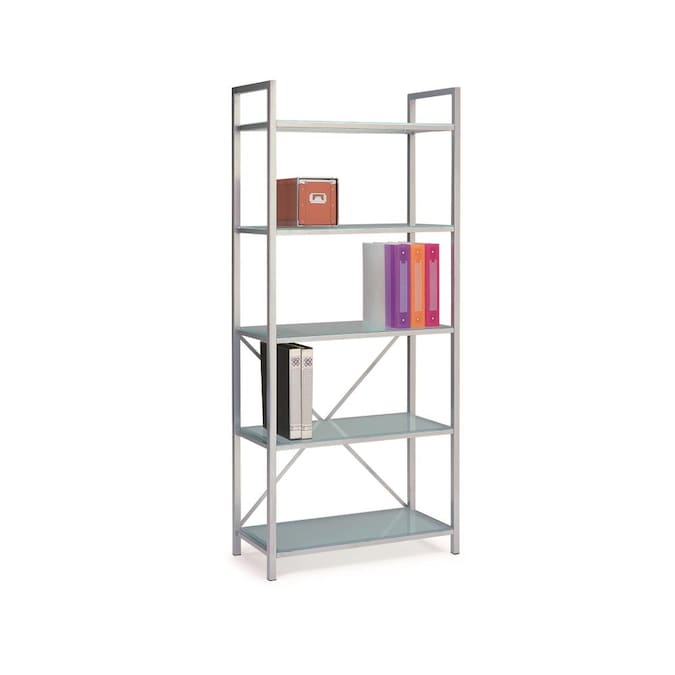 New Spec Silver Metal 5 Shelf Bookcase, Glass Shelf Bookcase
