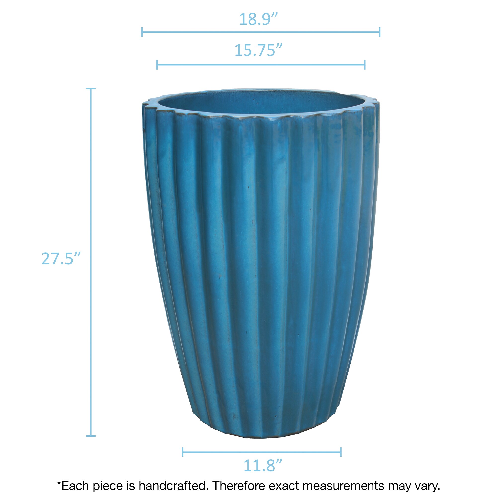 Trendspot Round 18.11-in W Extra Large Blue Ceramic Outdoor Planter ...