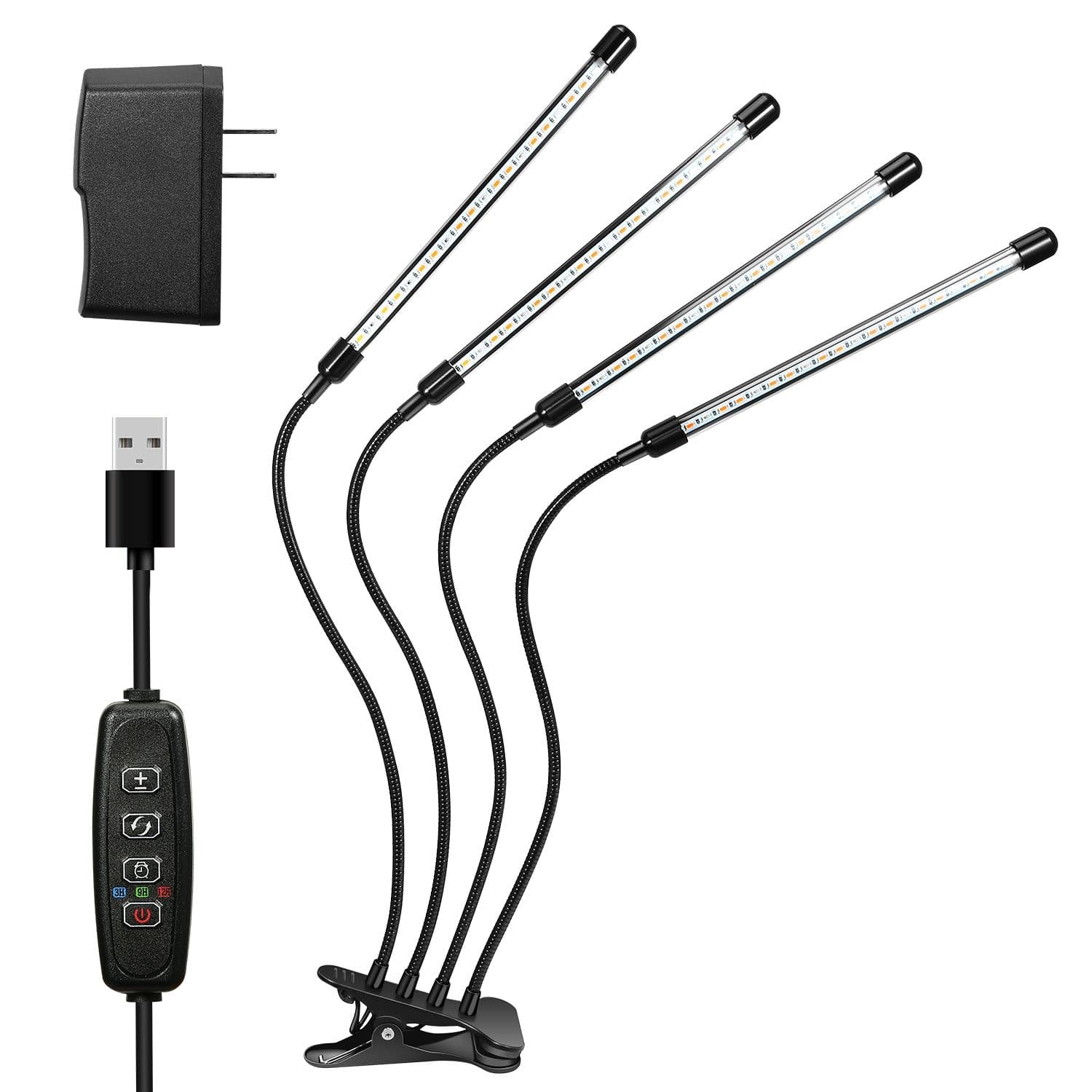 Angel Sar 80W 80 LED Full Spectrum Plant Grow Lights for Indoor Plants with 10 Dimmable Levels 4 Adjustable Gooseneck Heads 3 Timing Modes
