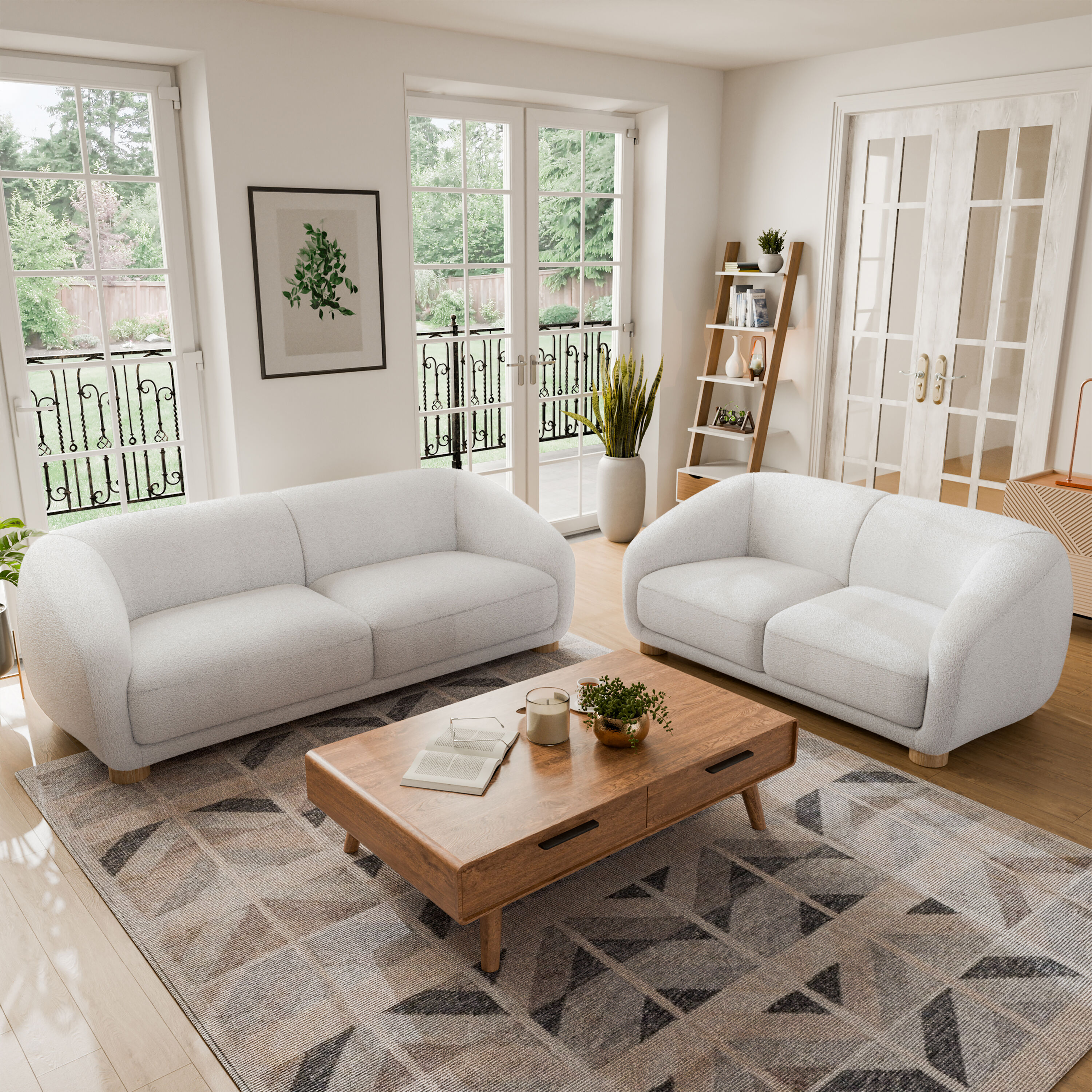 Furniture of America IDF-61006WH-2PC Waxley Modern Boucle White Living Room Set