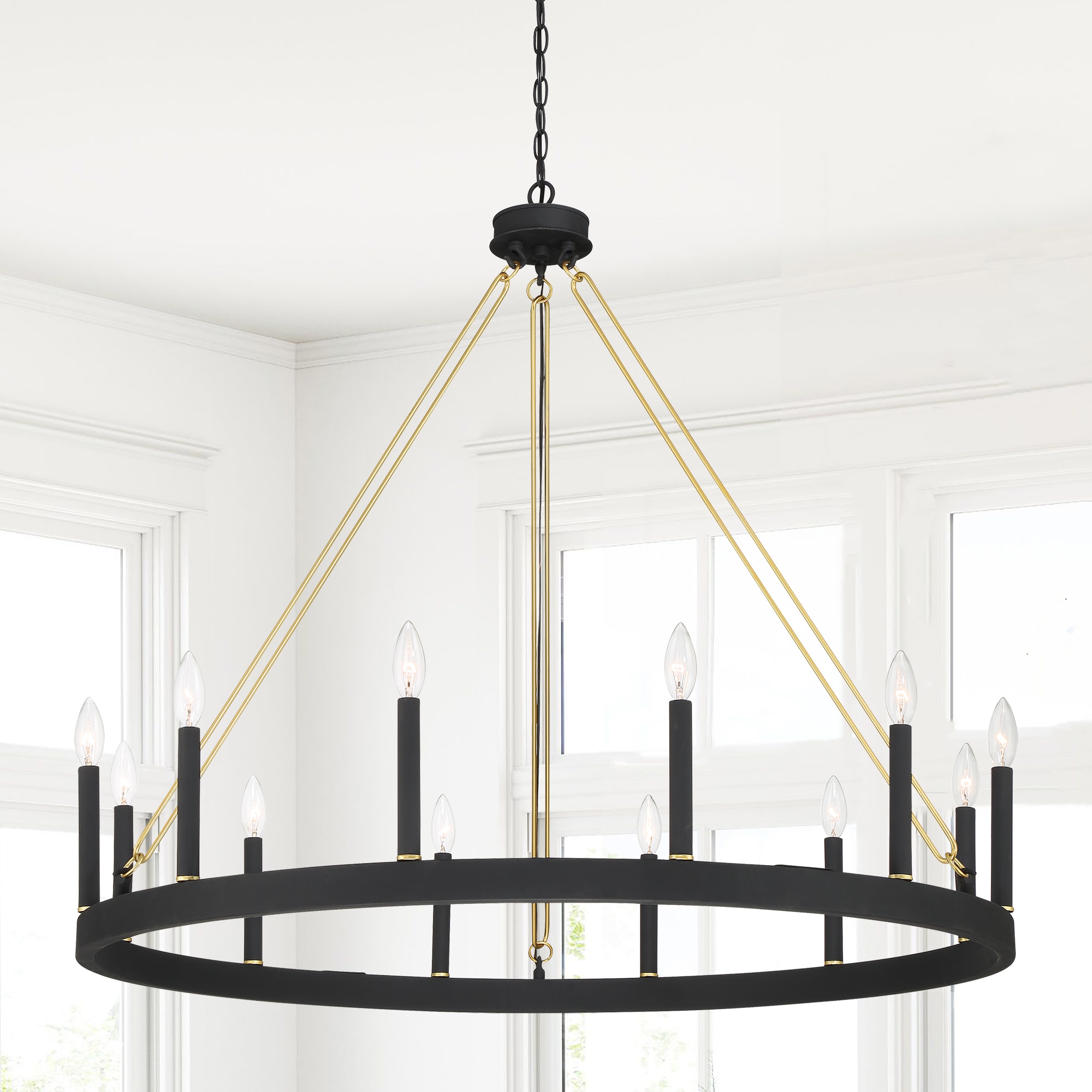 ACROMA 2080212BGAZ Ekisa 12 -Light Matte Black Farmhouse Bare bulb For Use in Bedrooms, Dining Rooms, Foyers, Kitchens, Living Rooms Chandelier