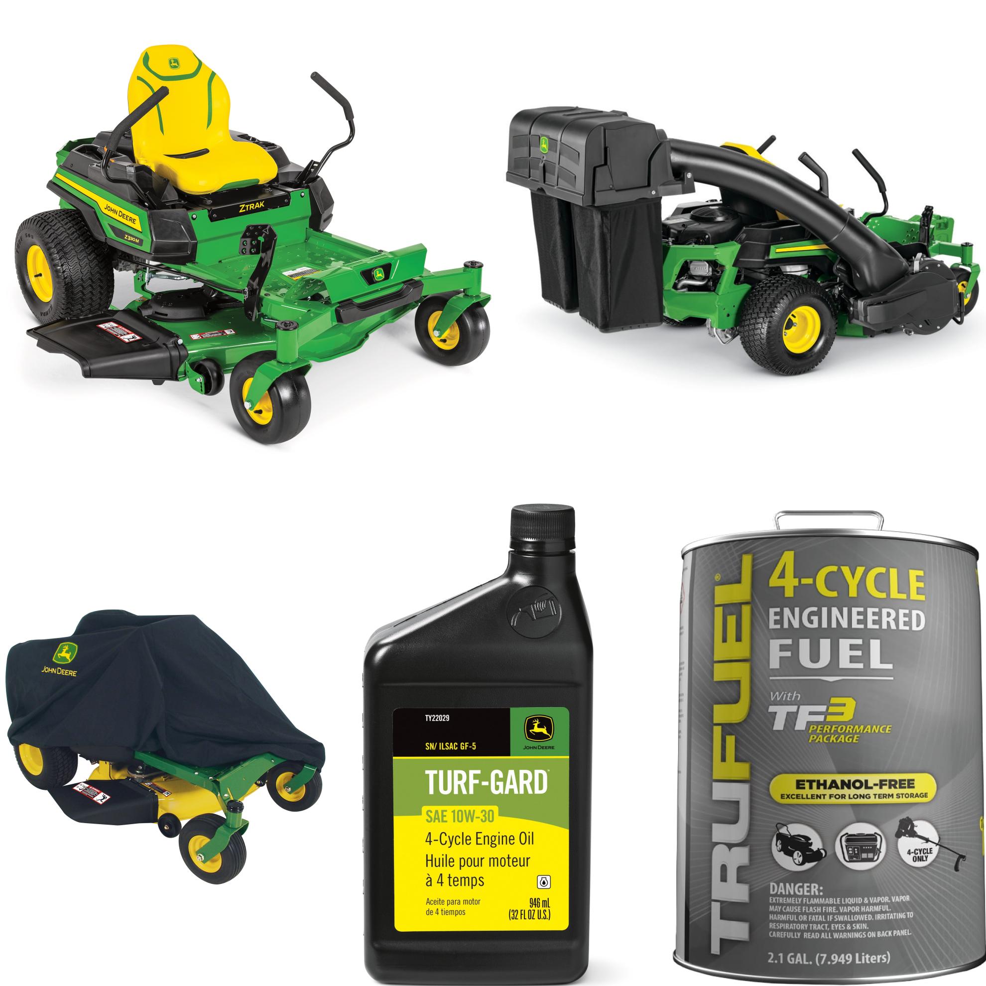 Z330M 48-in ZTrak Zero-Turn Mower Bagging Bundle; Includes Zero-Turn Mower, Bagger, Mower Cover, Oil, & TruFuel™
