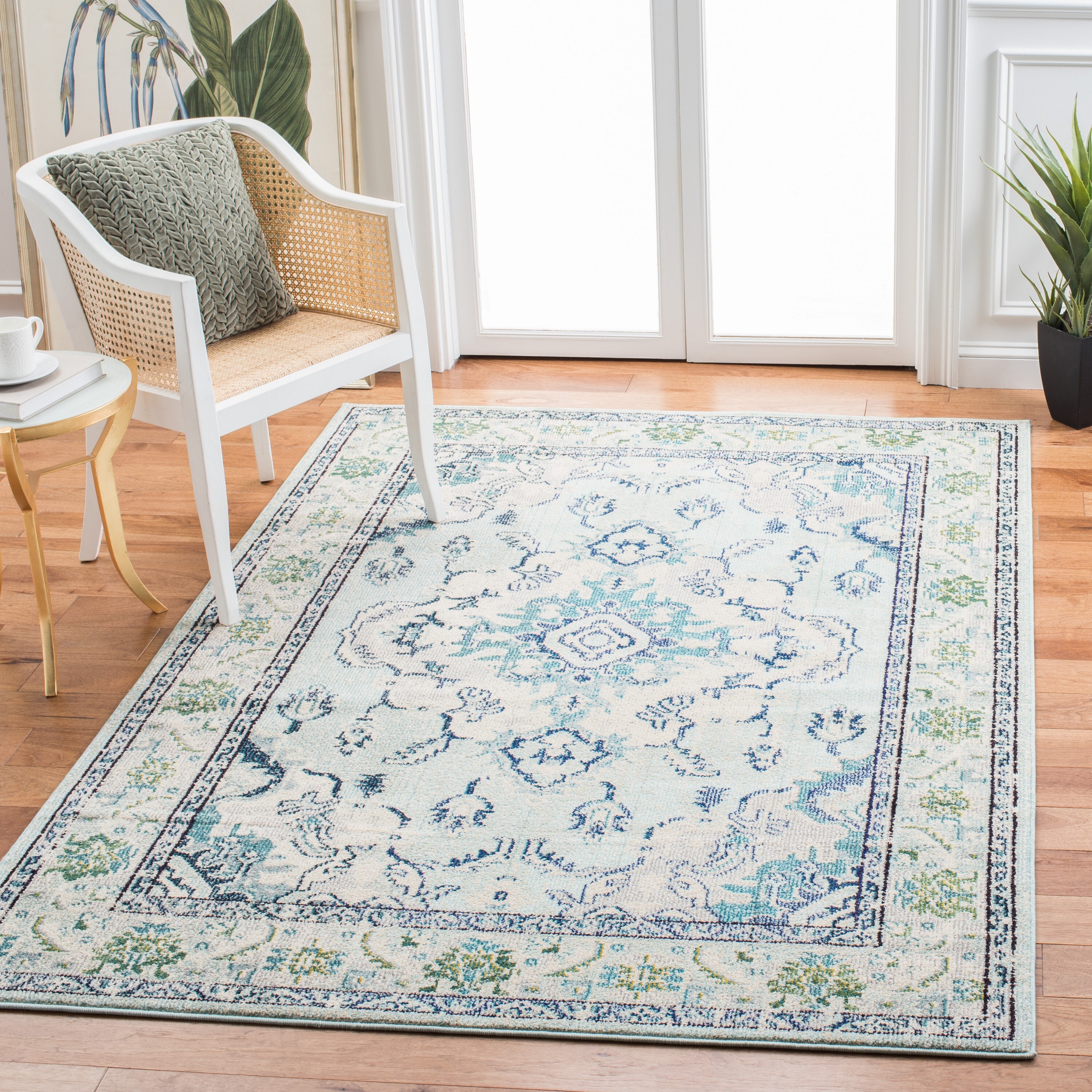 Safavieh MNC243K-9 Monaco Mahal 9 x 12 (ft) Loomed Polypropylene Light Blue/Ivory Rectangular Indoor Distressed/Overdyed Oriental Area rug