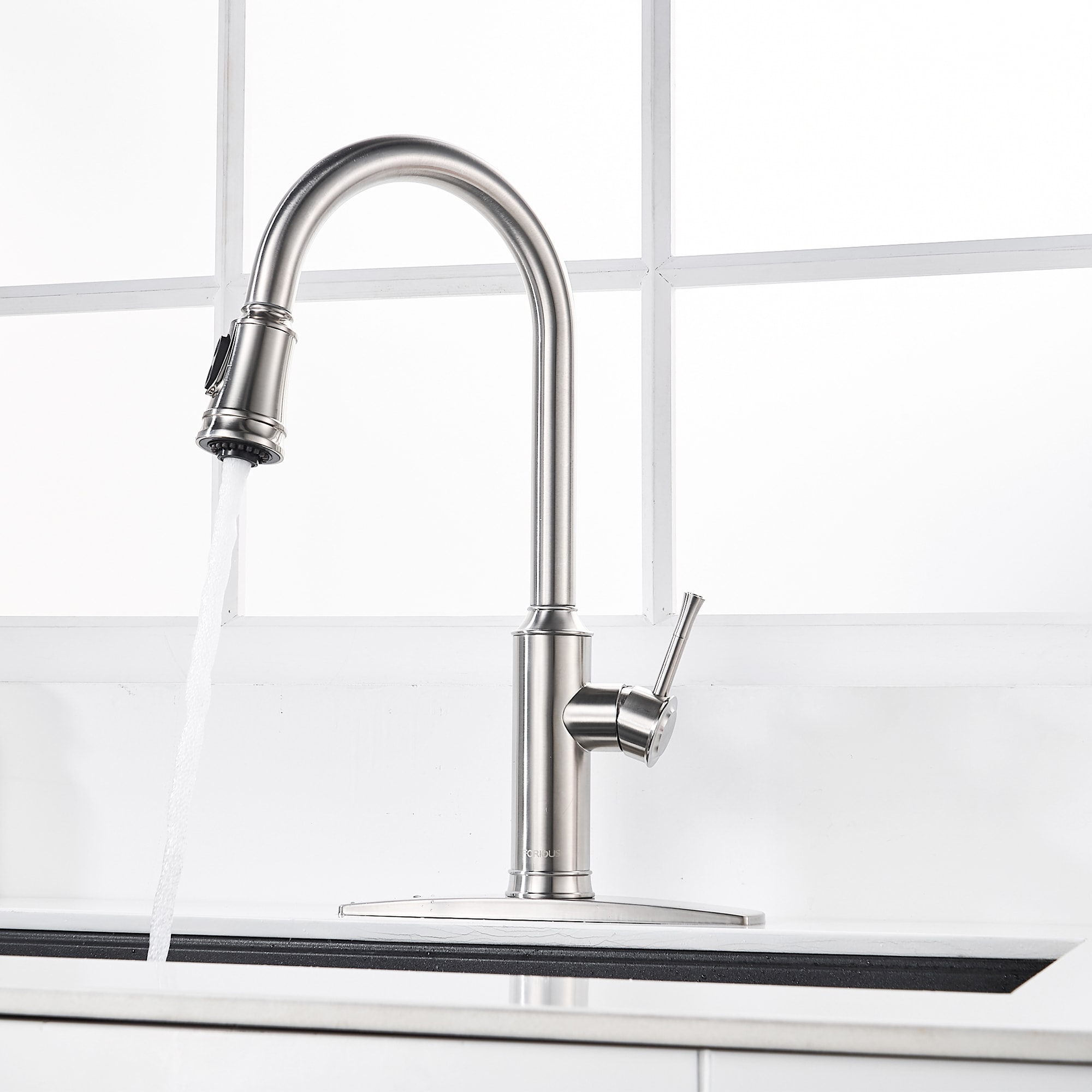 FORIOUS Kitchen Faucet Stainless Steel Single Handle Pull-down Kitchen ...