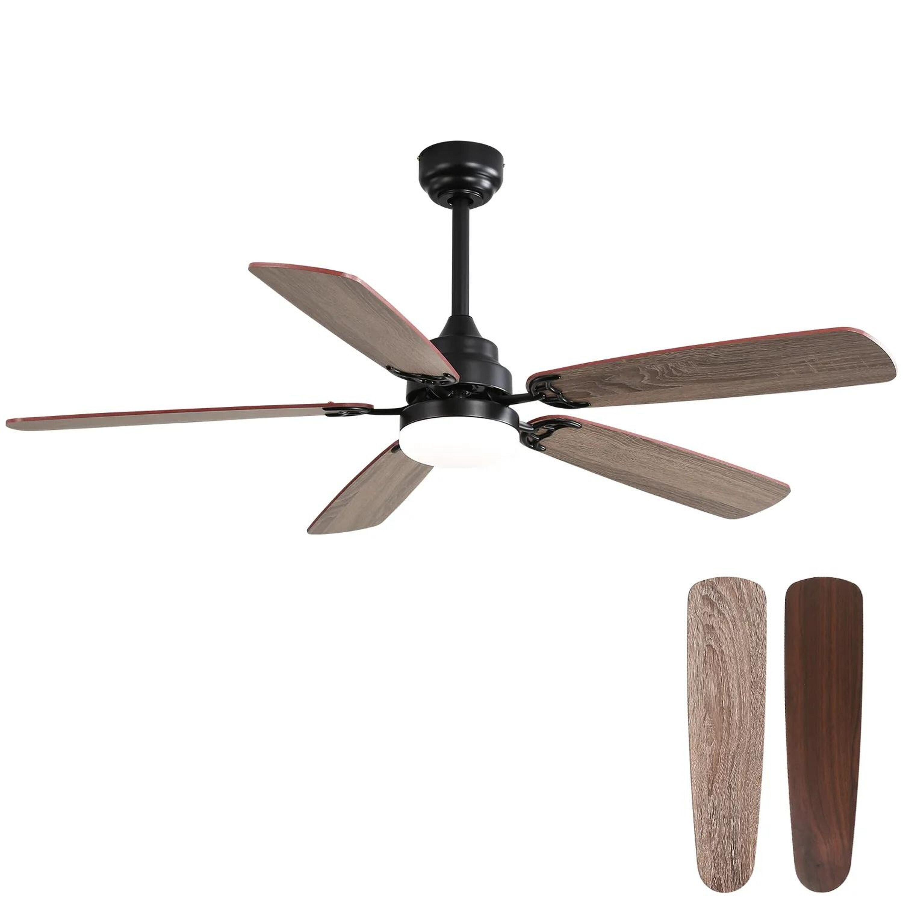 Bayfeve BFKS-46287-CF Adjustable Speed 52-in Color-Changing Integrated LED Outdoor Downrod or Flush Mount Black with MDF Dual Color Blades Ceiling Fan With Light - Remote Included ( 5 -Blade )