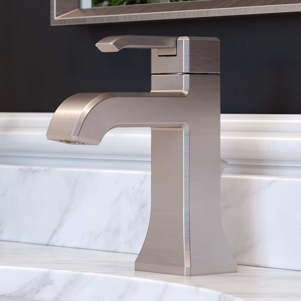 Pfister LG42-FE0K Park Avenue Brushed Nickel Single hole 1-handle WaterSense Mid-arc Residential Handle Bathroom Sink Faucet with Drain with Deck Plate