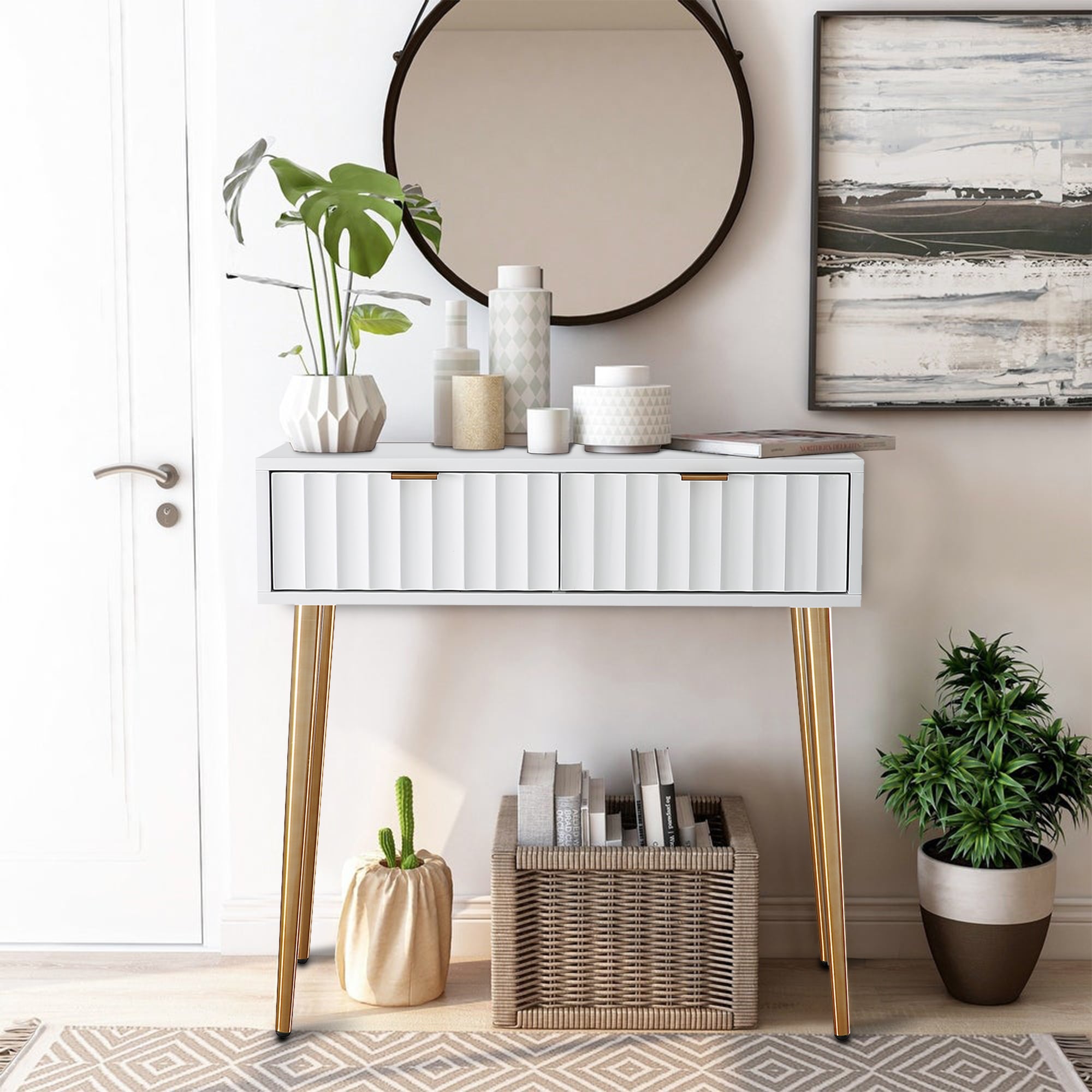 CASAINC Contemporary White Dresser with Double Cabinet Design ...