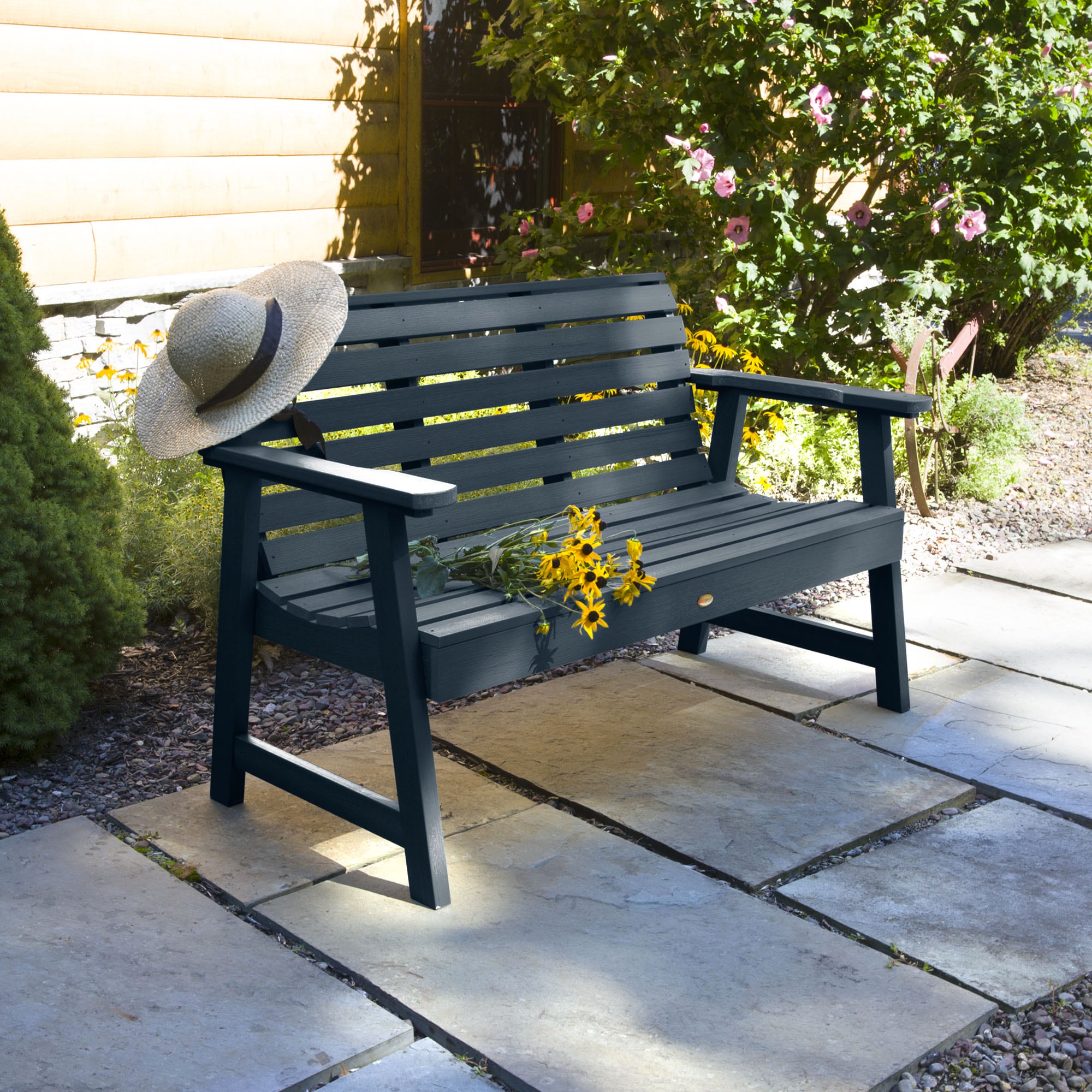 highwood AD-BENW4-FBE The Weatherly 50.09-Inches W x 33.7-Inches H Federal Blue Plastic Garden Bench