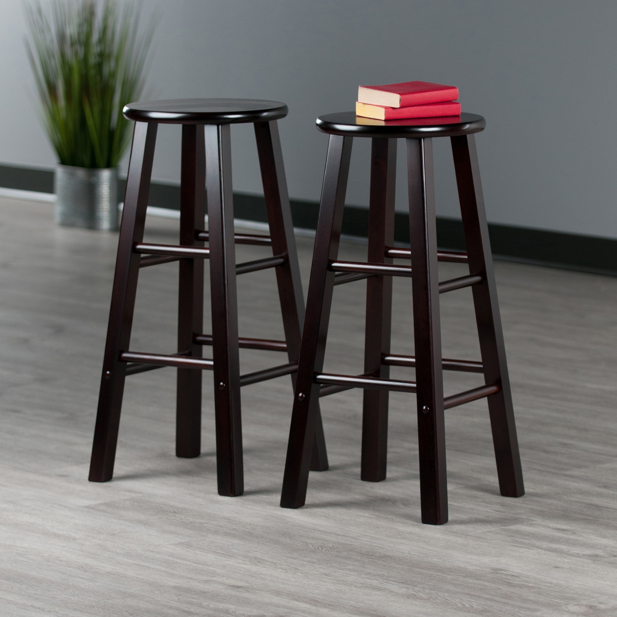 Espresso Industrial Solid Wood Bar Stools Set of 2