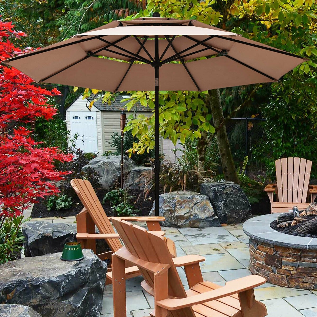 Clihome CWCH-OP3928BE 10-ft Aluminum Beige Crank Market Patio Umbrella