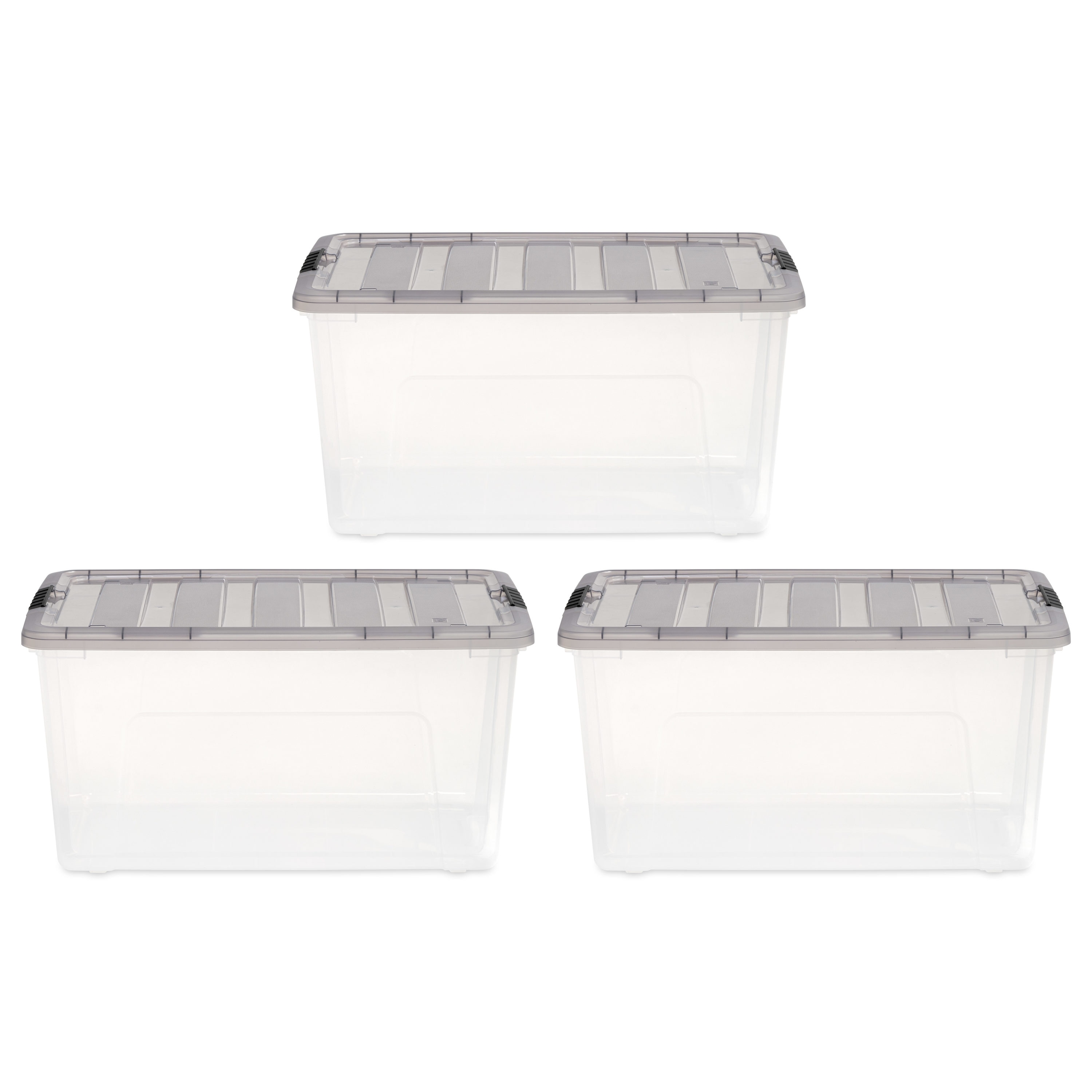 IRIS 3-Pack Stack and Pull Small 18-Gallons (72-Quart) Gray Tote