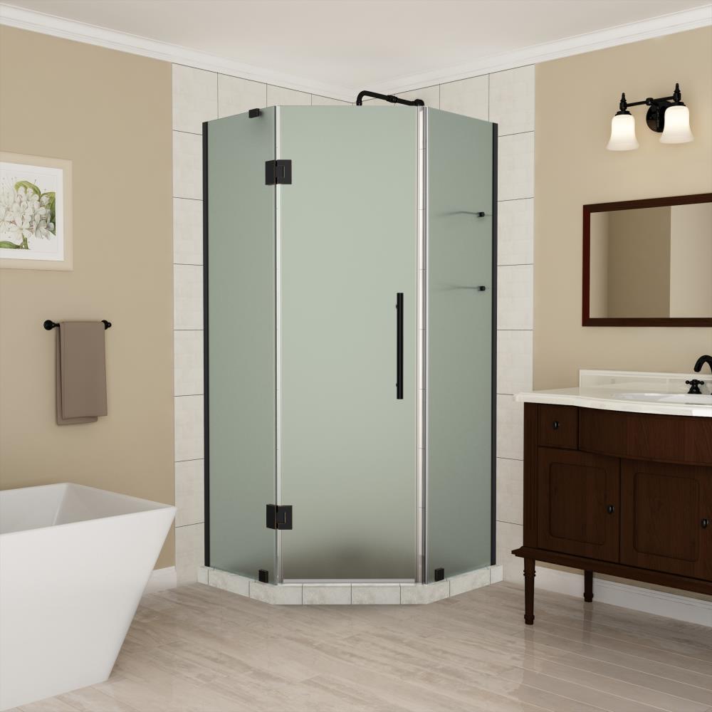Aston SEN961FMB3810 Merrick GS 38-1/2-in W x 72-Inches H Frameless Neo-angle Hinged Shower door 3/8-in Thick Frosted Glass