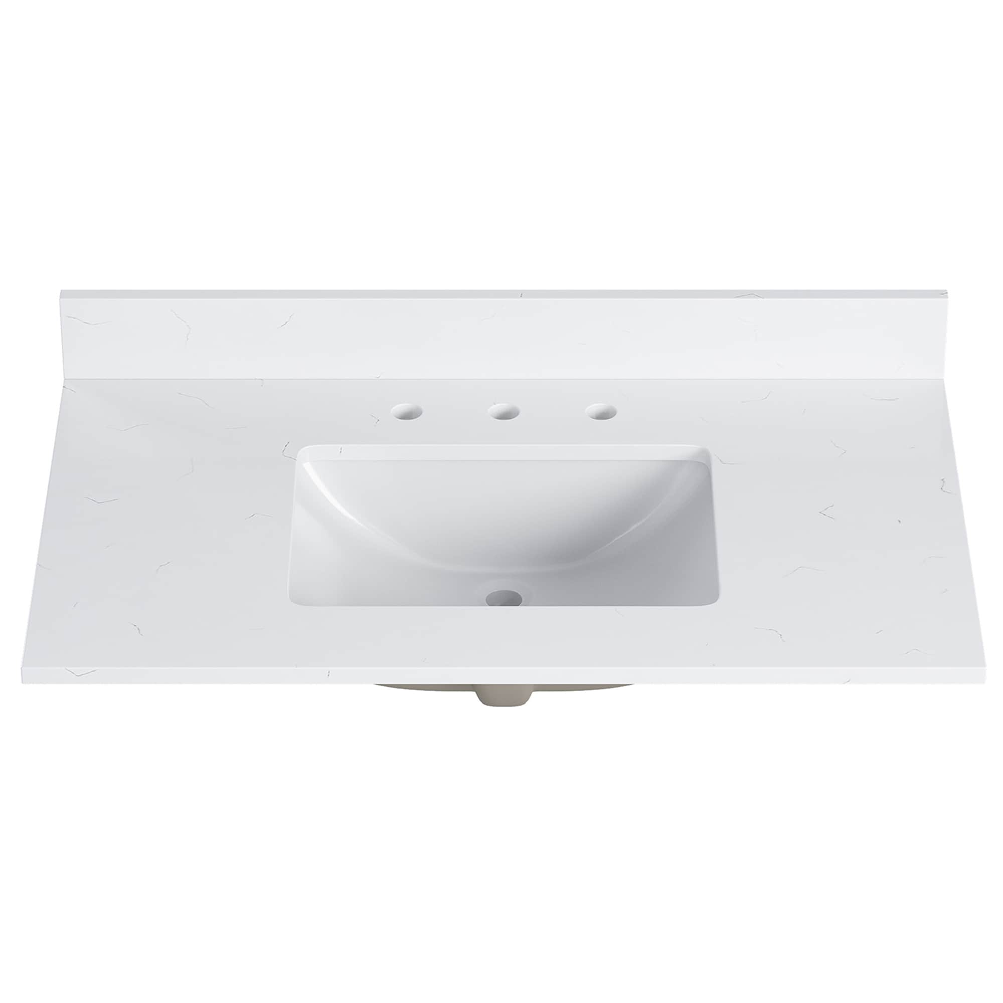 DELUXE LIVING Cavone 37-in x 22-in White Quartz Undermount Single Sink Widespread Faucet Mount Bathroom Vanity Top