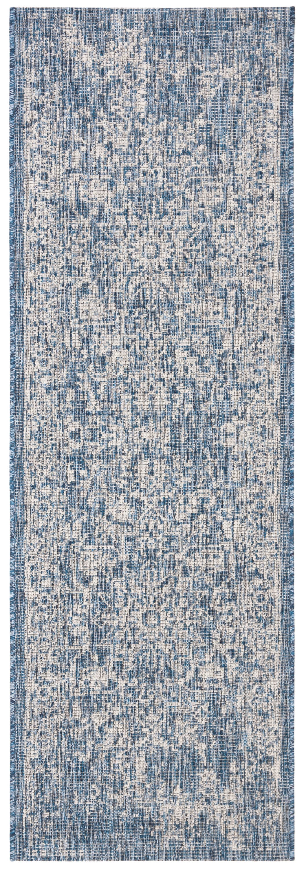 Safavieh CY8671-368-212 Courtyard Davit 2 x 12 (ft) Loomed Polypropylene Navy/Gray Rectangular Indoor/Outdoor Distressed/Overdyed Coastal Runner rug