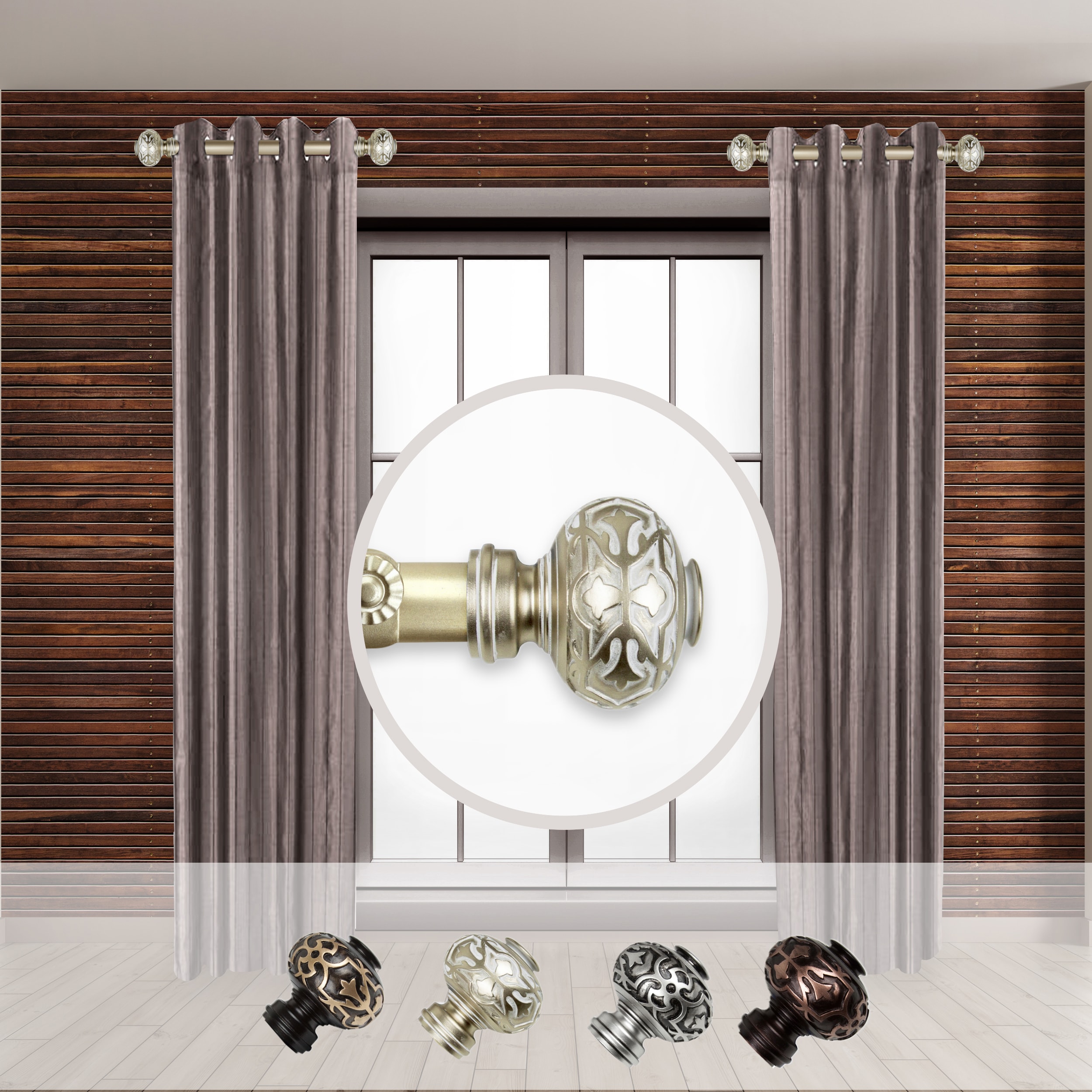 Hart & Harlow LO-SIDE100-49-3 Christobal 1-in 12-in to 20-in Light Gold Steel Side curtain rod with Finials