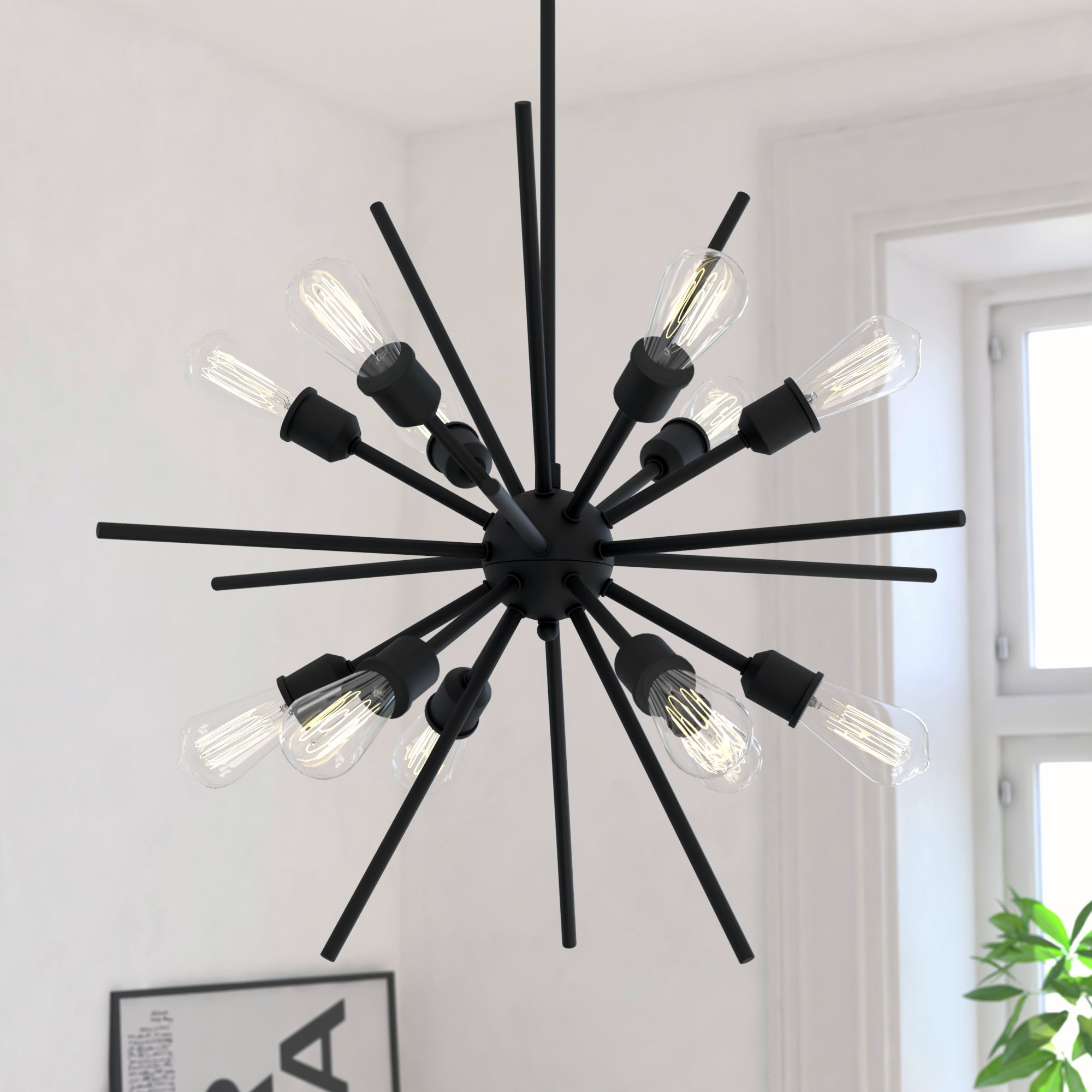 Cascadia P0343 Estelle 12 -Light Matte Black Mid-century Sputnik Large Hanging Pendant light