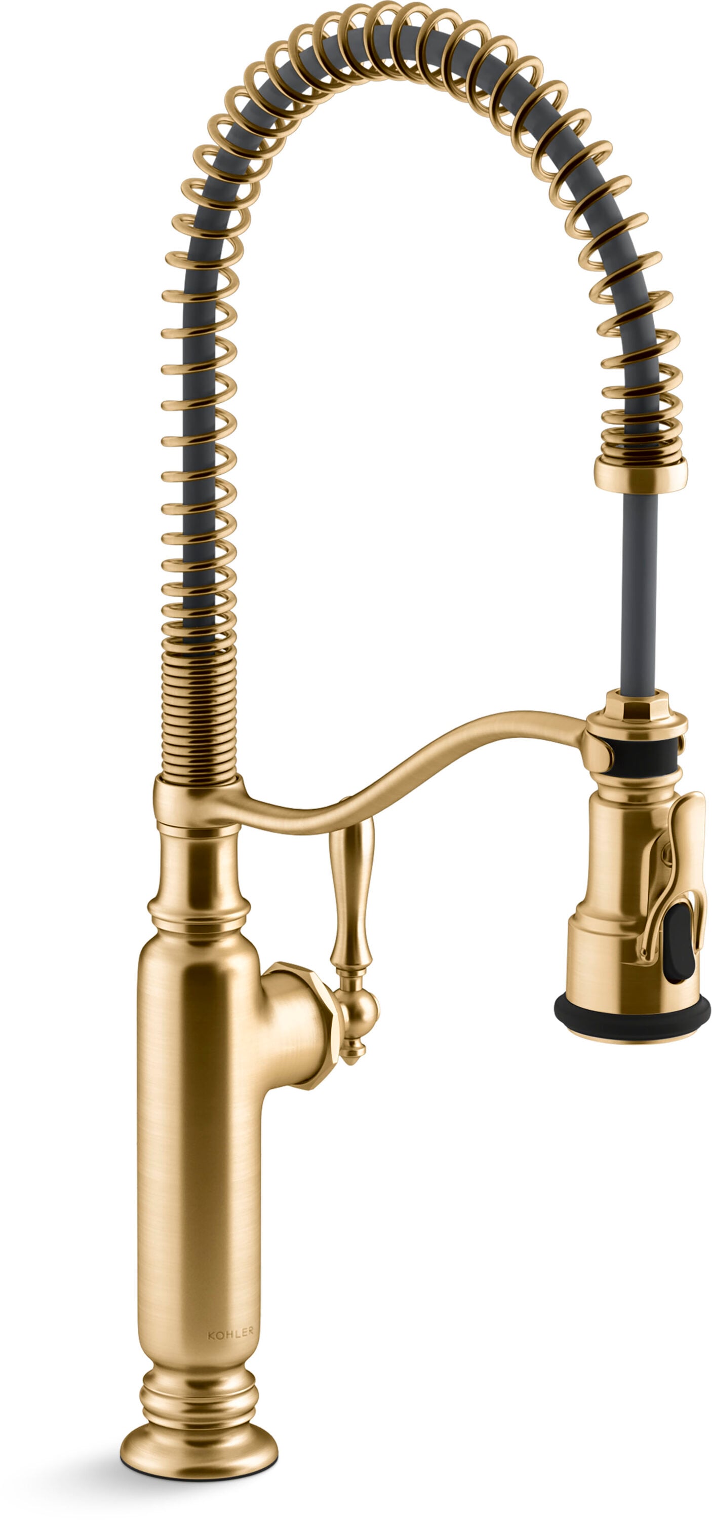 KOHLER 77515-2MB Tournant Vibrant Brushed Moderne Brass Single Handle Deck-mount Kitchen Faucet with Sprayer