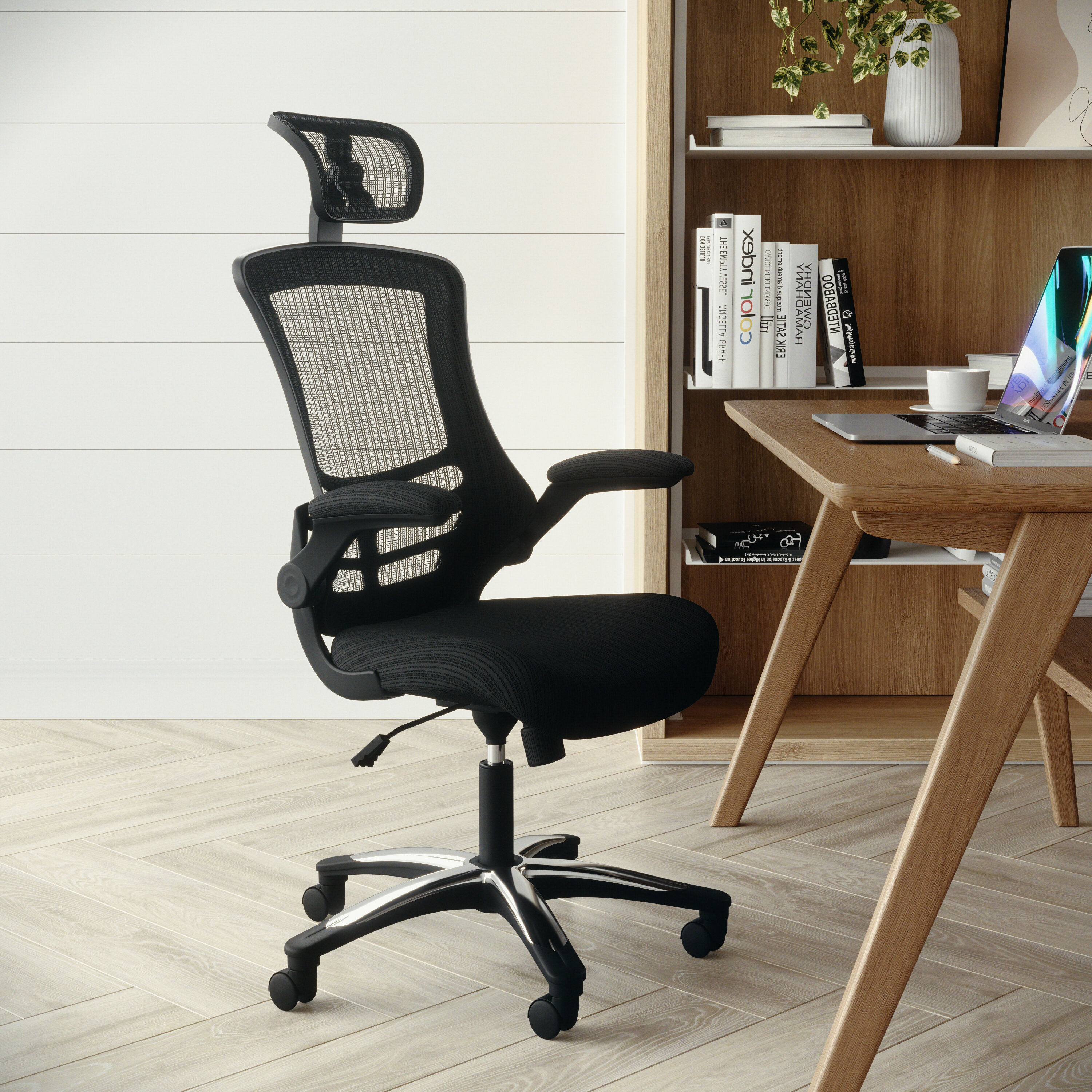 High-Back Black Mesh Swivel Executive Office Chair with Adjustable Arms