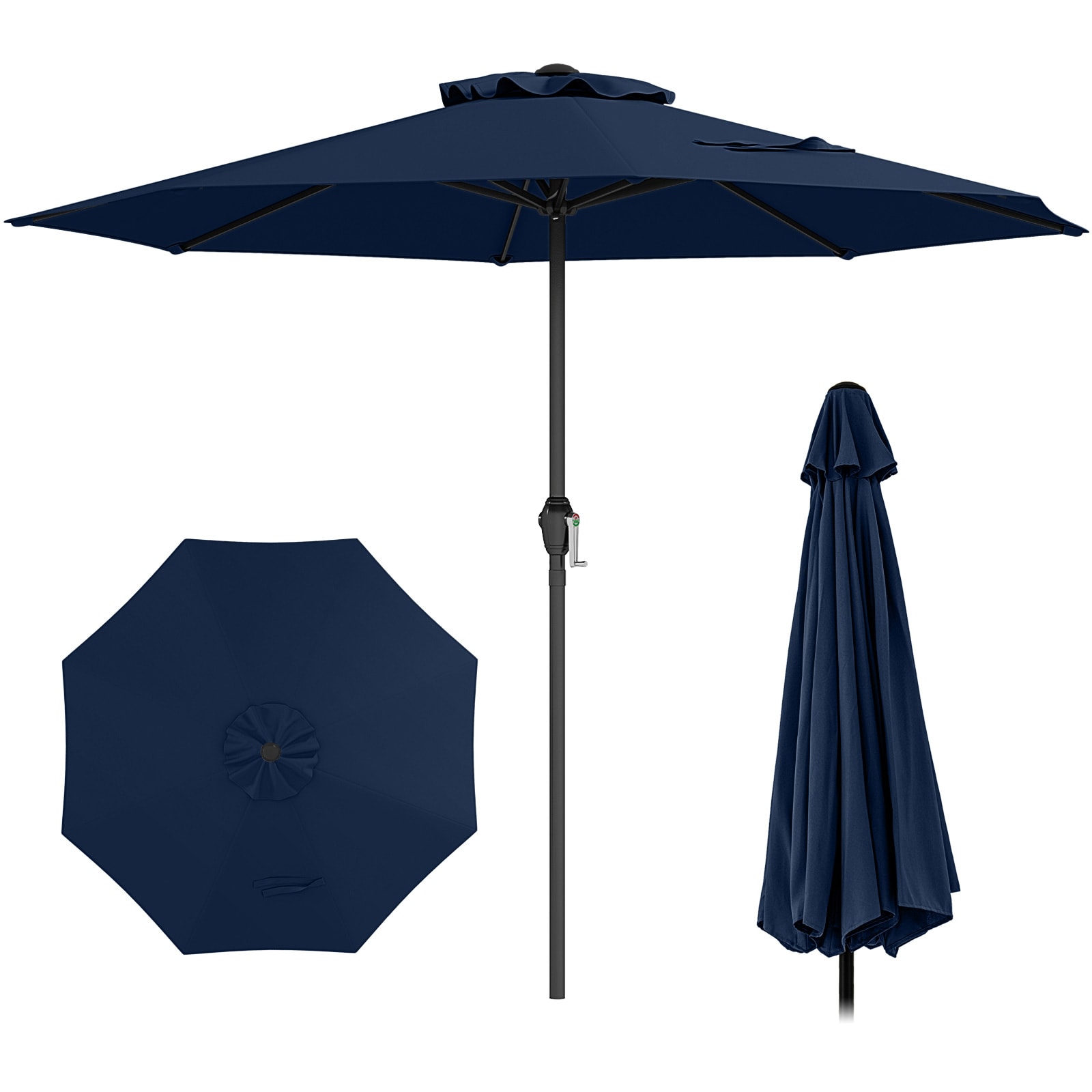 LIVIZA GIGT-004BK 8.5-ft Steel Navy Crank Market Patio Umbrella