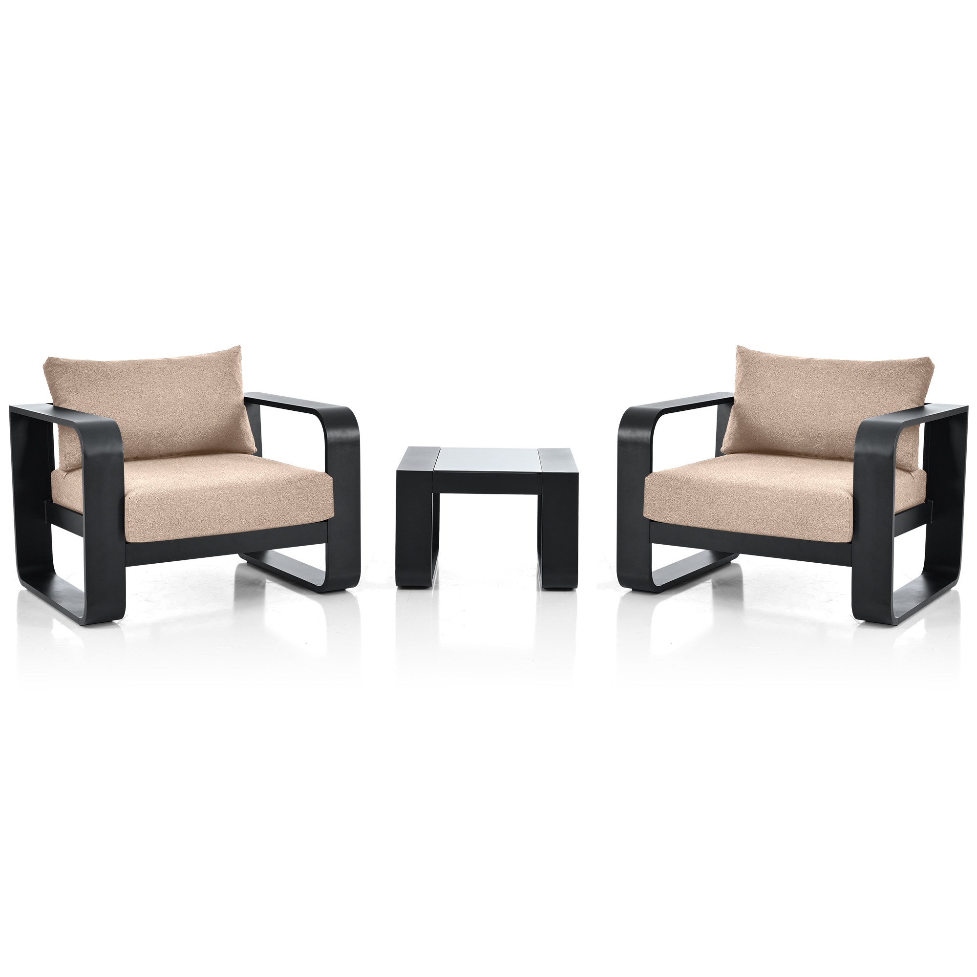 UPHA 3-Pieces Aluminum Frame Patio Conversation Set Outdoor Furniture with Beige Cushions