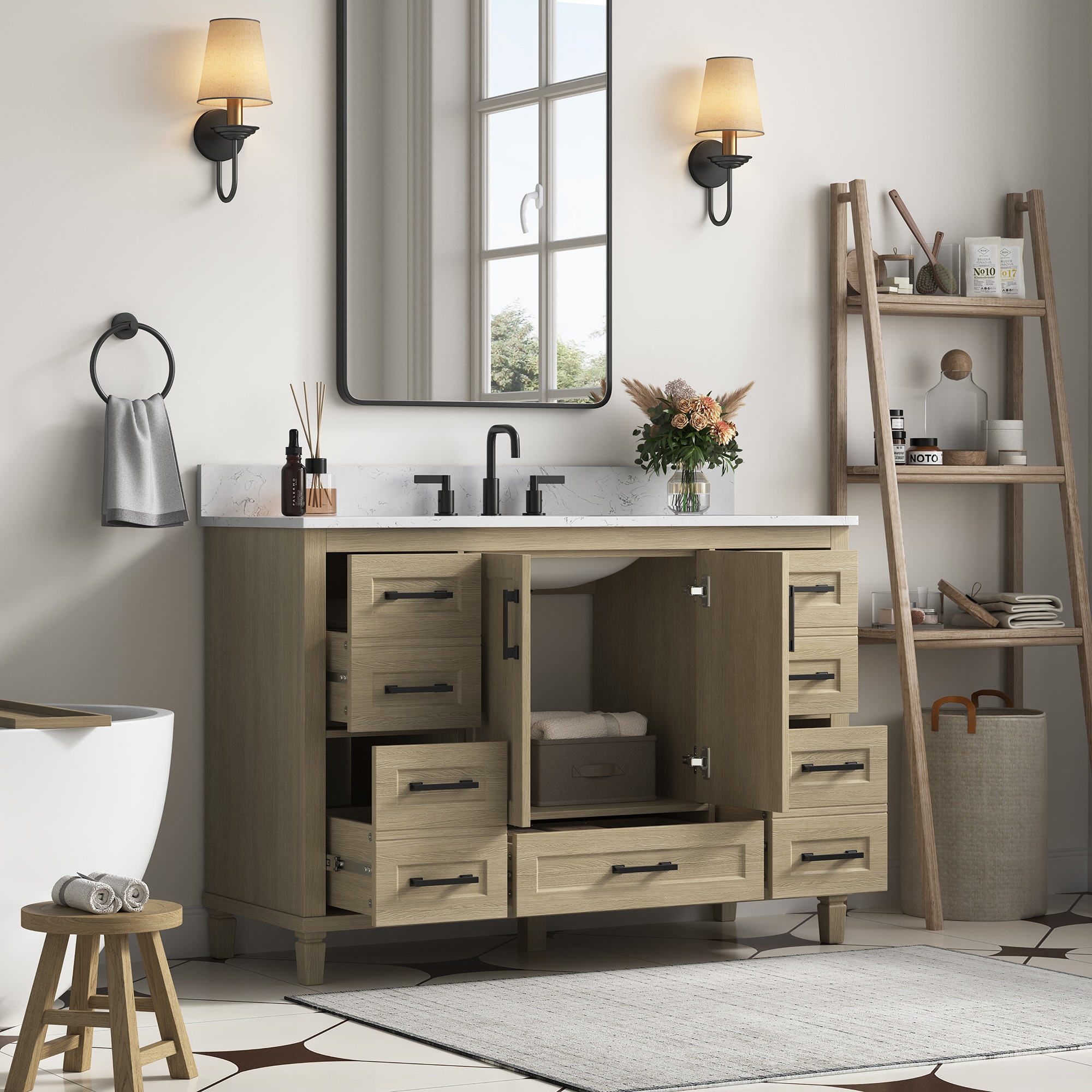 DELUXE LIVING Napoli 48-in Light Oak Undermount Single Sink