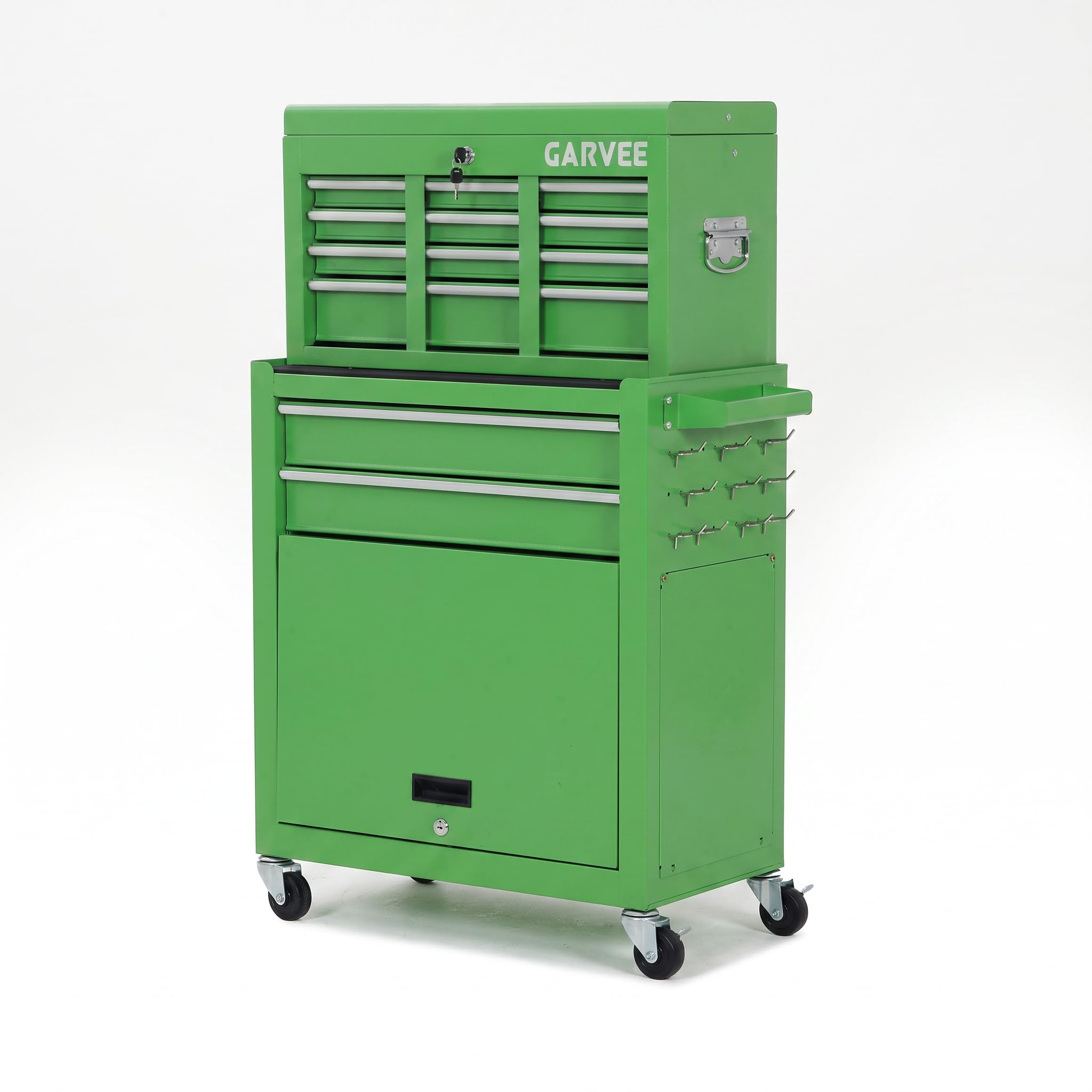 GarveeLife 2 in 1 Tool Chest and Rolling Cabinet Combo with 8 Drawers and Lockable Wheels Green