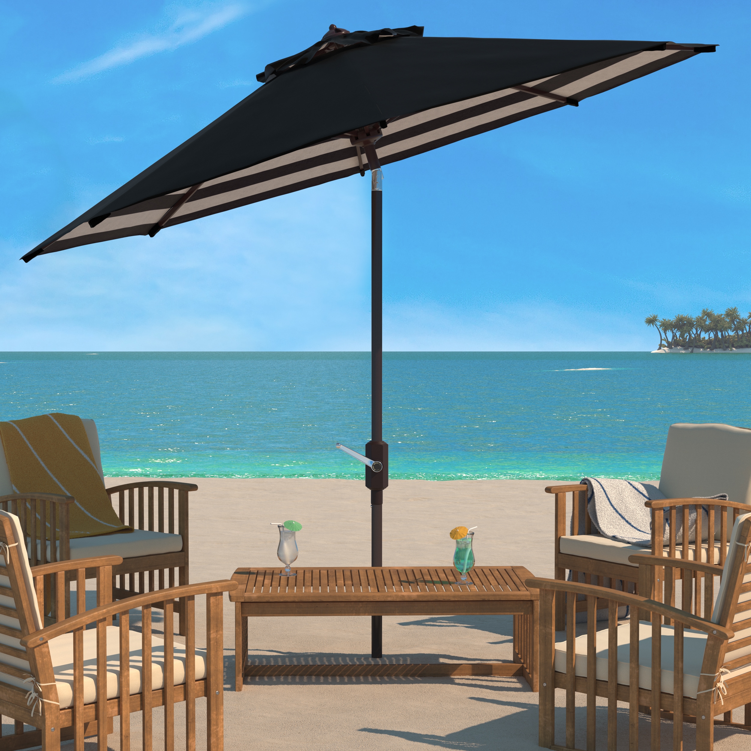 Athens 9ft Black and White Striped Aluminum Patio Umbrella