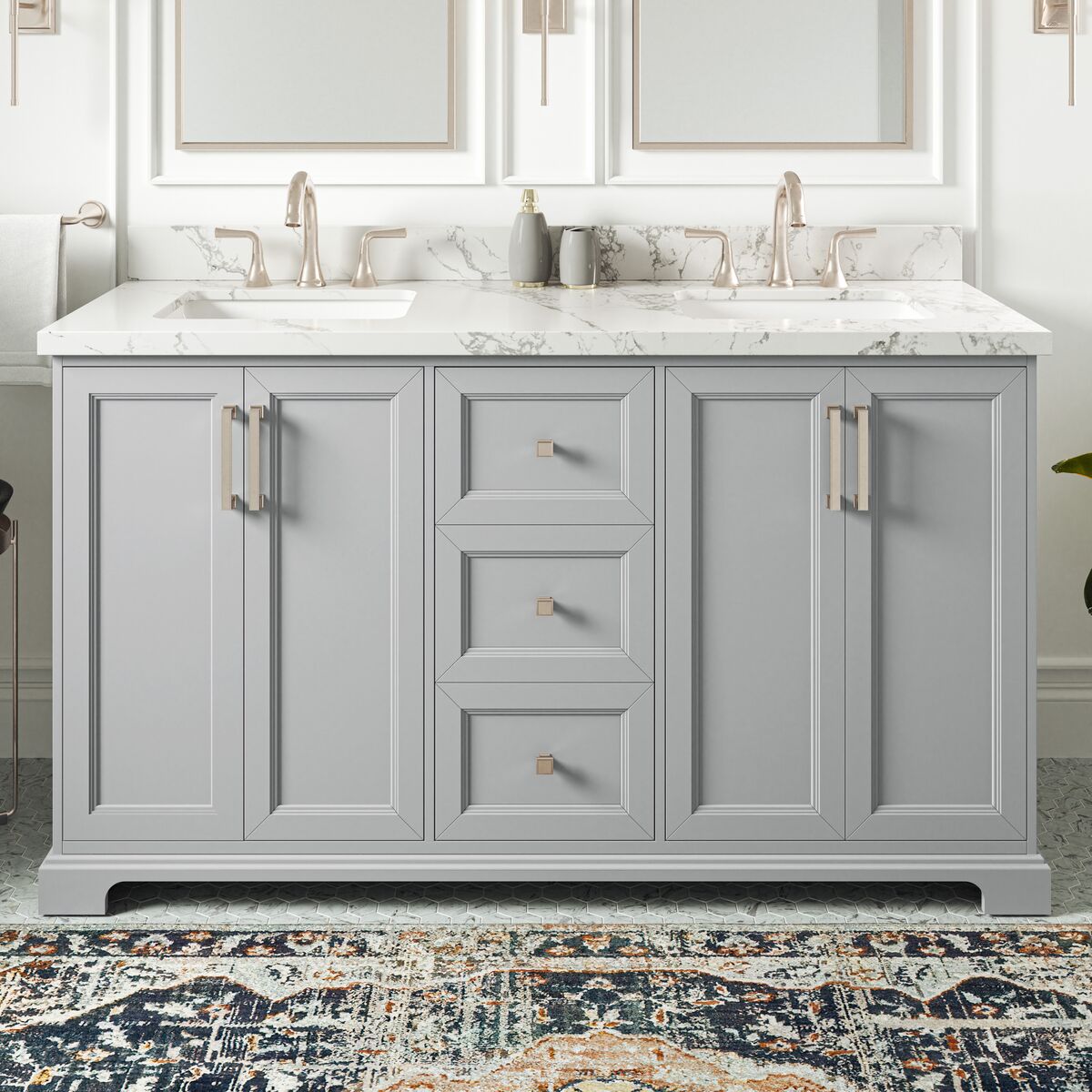 Pittman 60-in Muse Gray Undermount Double Sink Bathroom Vanity with White Engineered Calacatta Veined Engineered Stone Top | - allen + roth LWS60TSVG