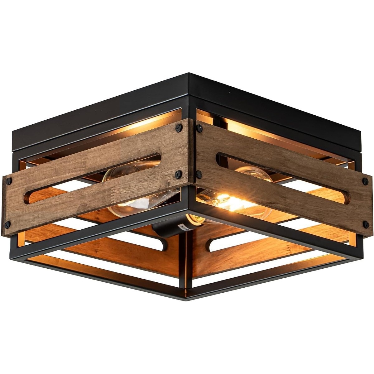 Pacrigo  2 Pack Farmhouse Flush Mount Ceiling Light with Wood and Metal Square Frame E26 Base 11.8 Inch for Bedroom Living Room Hallway