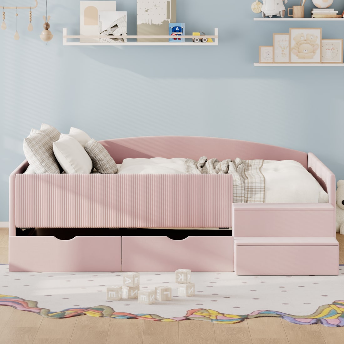 CHITA Full Size Upholstered Daybed with Drawers Built In Storage Pink