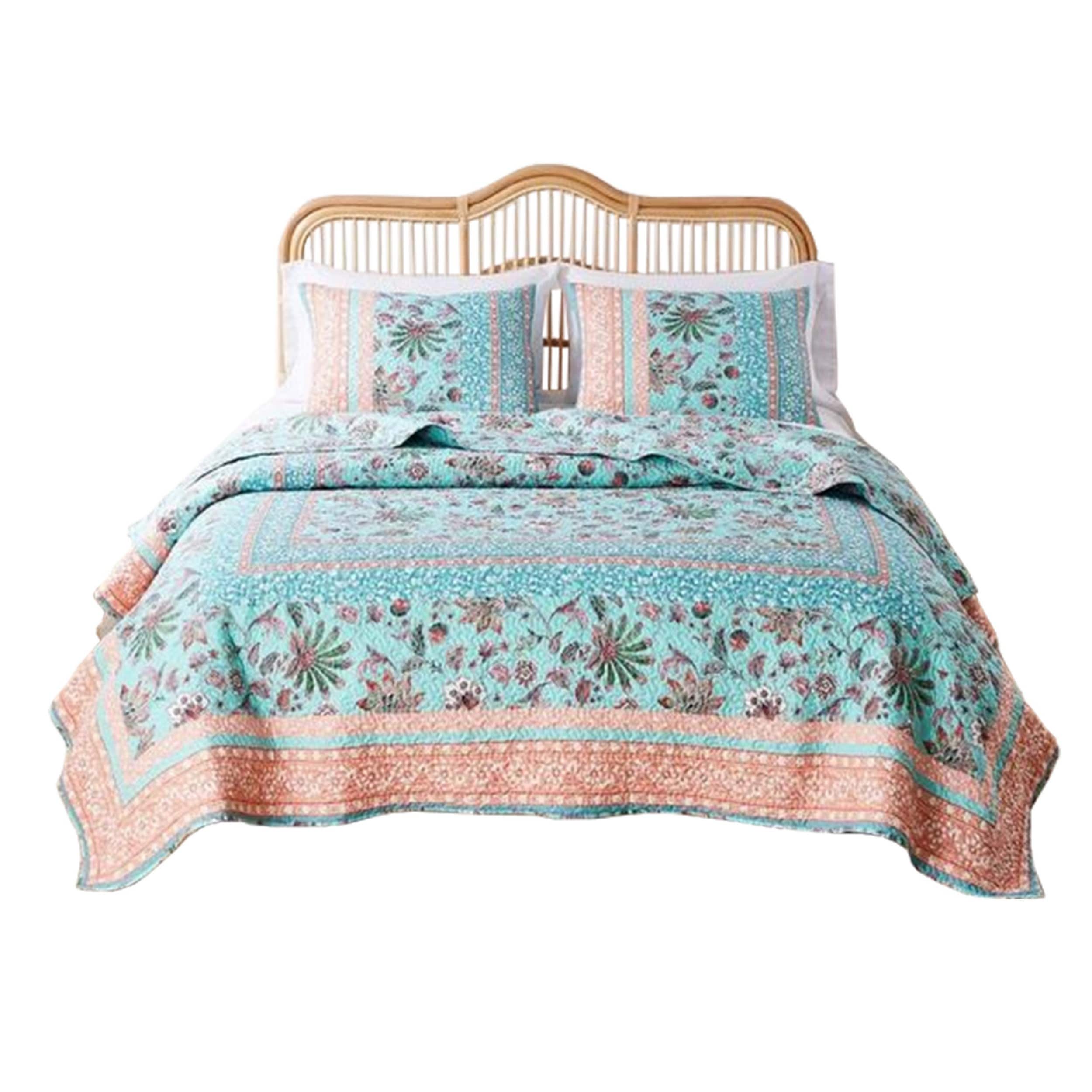 Benzara BM245652 3 -Piece Blue, White Queen Quilt Set